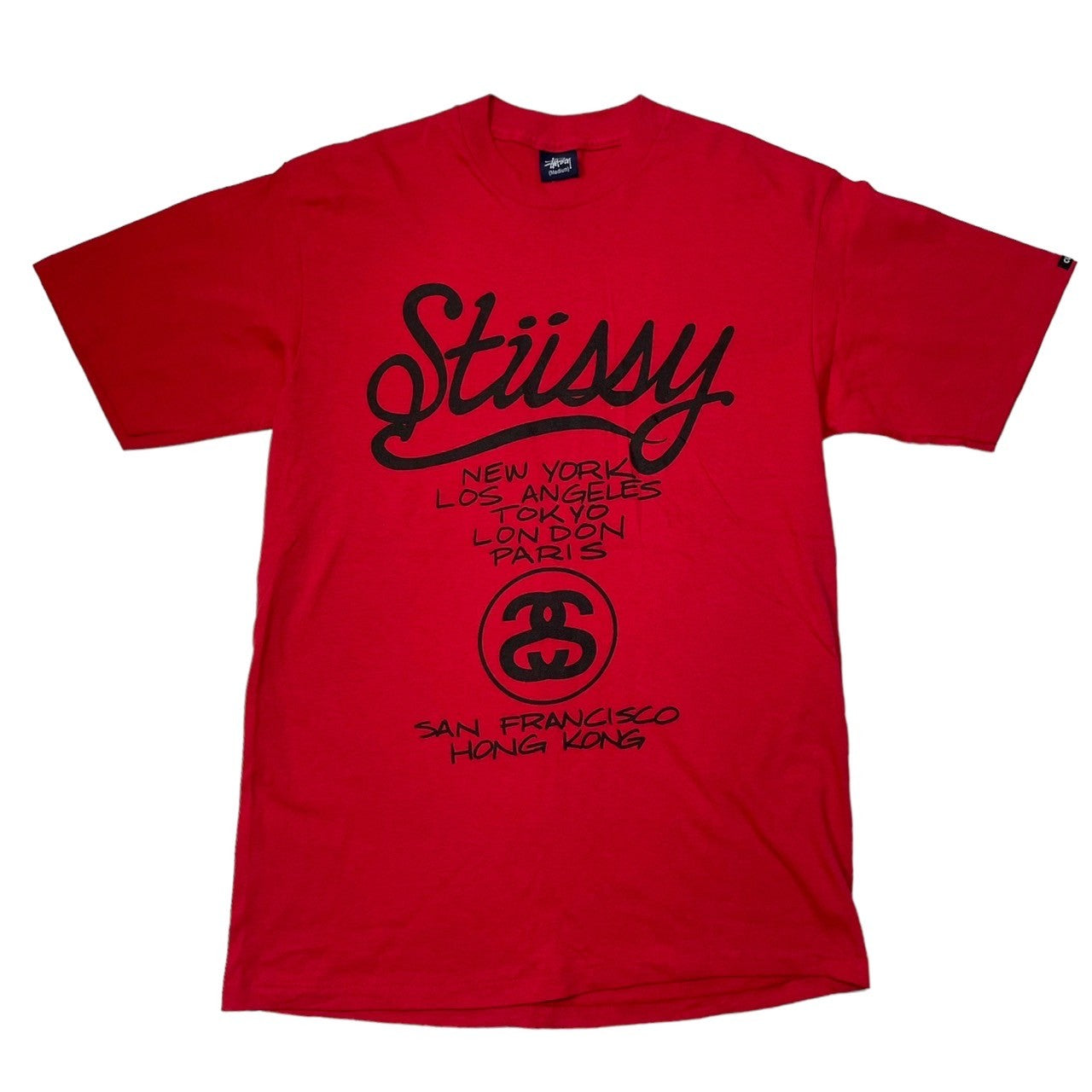 STUSSY(ステューシー) 90's~00's CUSTOMADE World tour Tシャツ ワールドツアー 紺タグ SIZE M レッド  90～00年代 OLD STUSSY