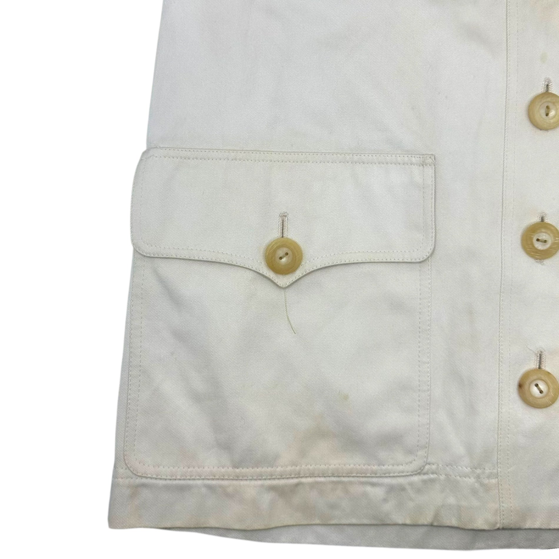 YVES SAINT LAURENT rive gauche(イヴサンローランリヴゴーシュ) 80~90's 7-button flap pocket work jacket 7ボタン フラップ ポケット ワークジャケット 38(M) ホワイト EURO VINTAGE