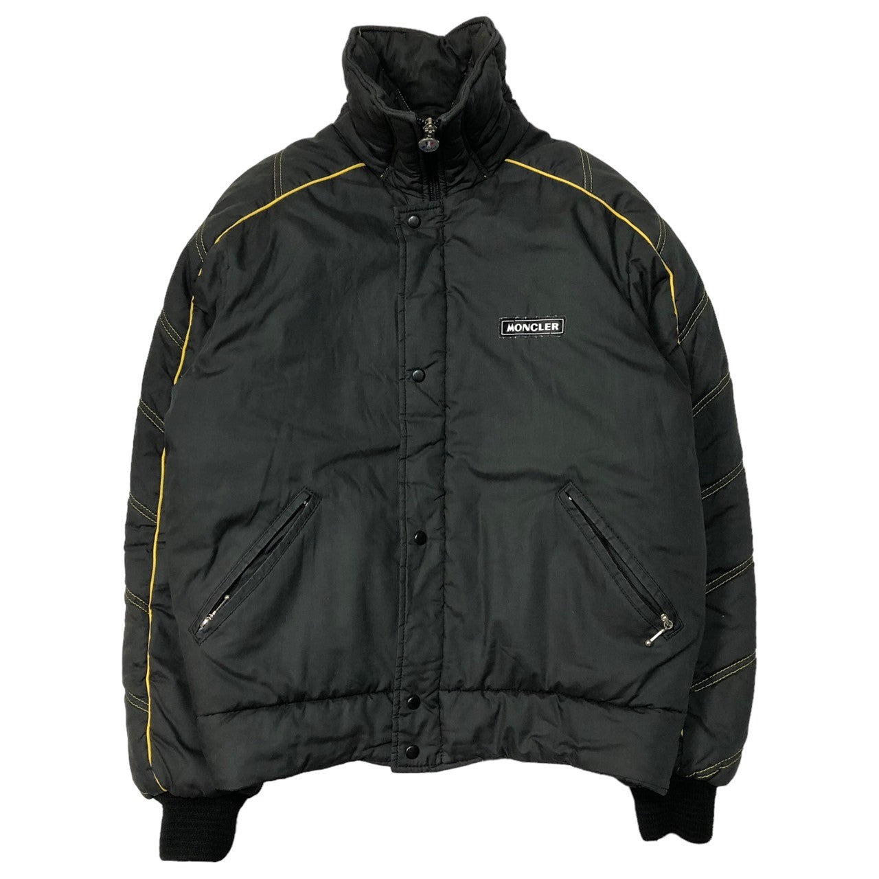 MONCLER(モンクレール) 80~90's Stand collar sleeve stitch line batting jacket  スタンドカラー 袖ステッチライン 中綿 ヴィンテージ ジャケット SMQ-234 SIZE L ブラック×イエロー アシックス製造期