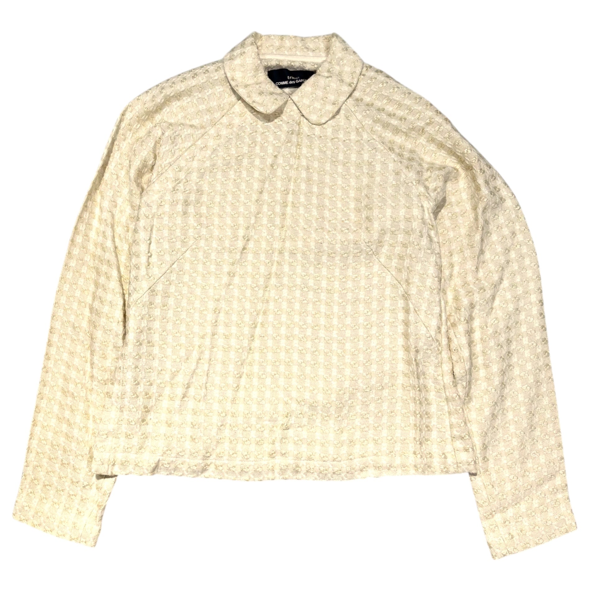 tricot COMME des GARCONS(トリココムデギャルソン) 98SS Vintage Round collar overlapping buttons woven shirt jacket ヴィンテージ 丸襟 重ねボタン 織り シャツ ジャケット TB-020140 FREE アイボリー AD1997