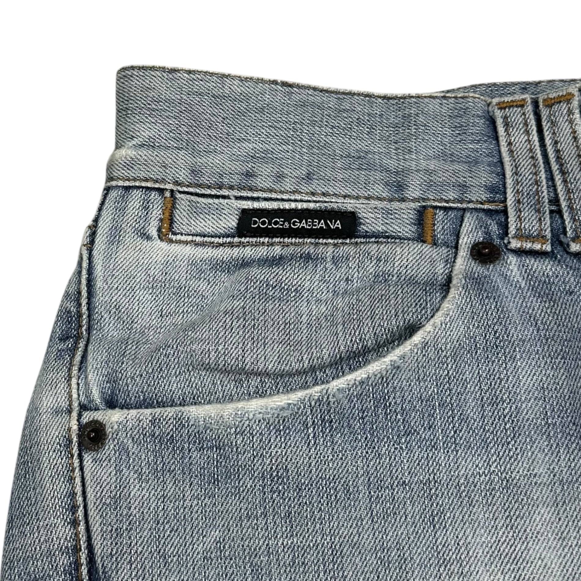 DOLCE&GABBANA(ドルチェ&ガッバーナドルガバ) Big Zip Back Logo Vintage Finish Slim Denim Pants ビッグジップ バック ロゴ ヴィンテージ加工 スリム デニム パンツ 44(XS~S程度) ライトインディゴ