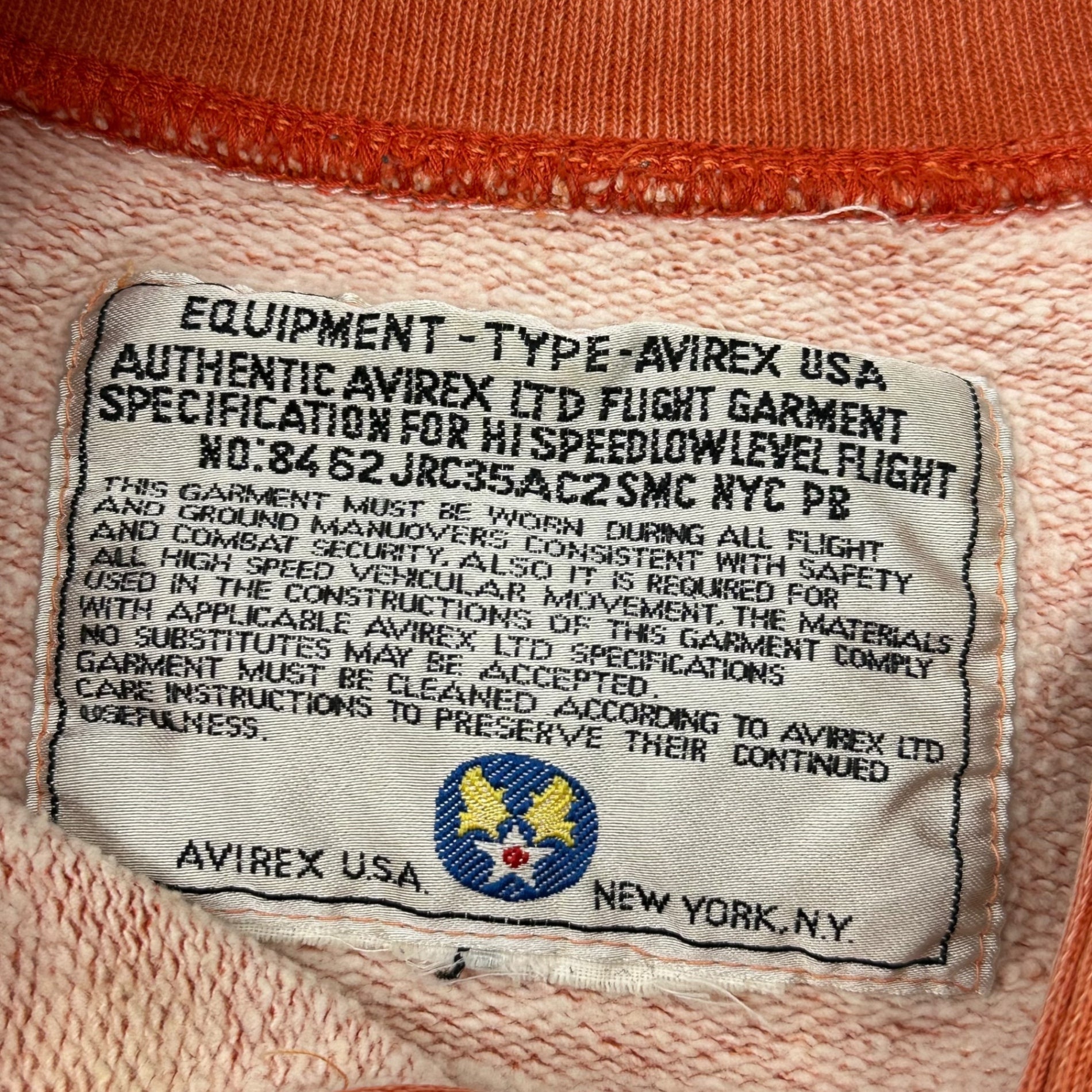 AVIREX(アヴィレックス) 90's Italy made Half Button Sweatshirt イタリア製 ハーフ ボタン スウェット 表記無(L程度) オレンジ 90年代