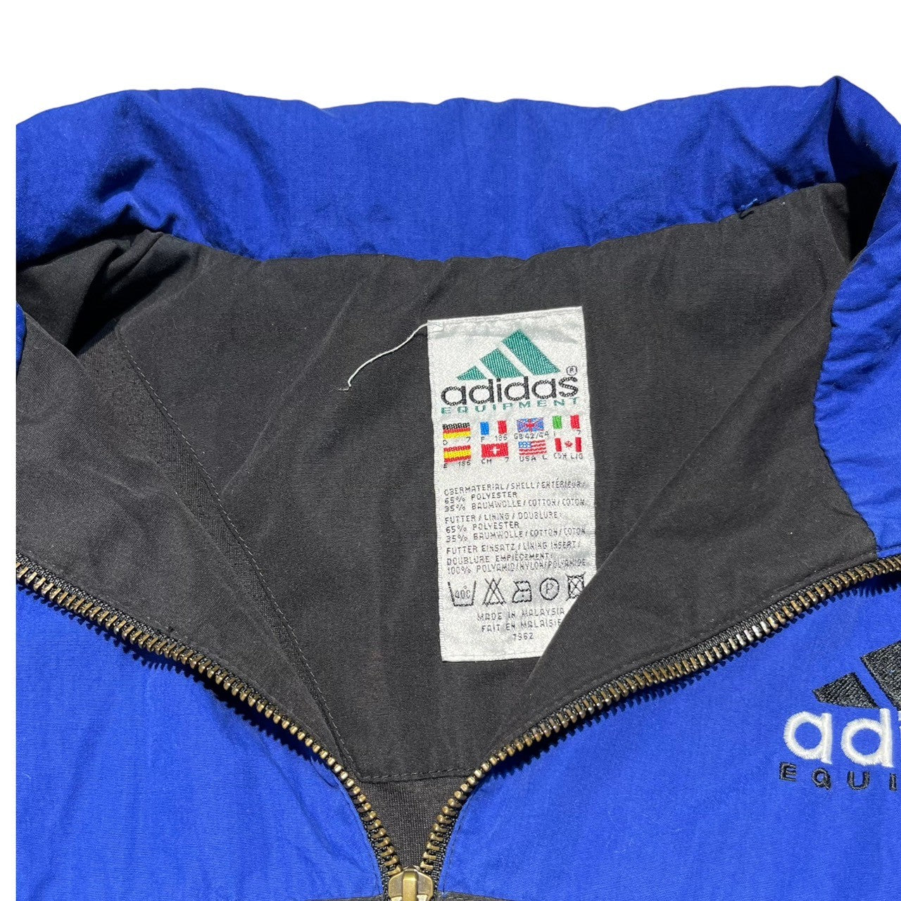 adidas(アディダス) 90's One-point logo border zip-up vest ワンポイントロゴ ボーダー ジップアップ ベスト 90年代 Y2K B-BOY L(実寸XL程度) ブルー×ブラック