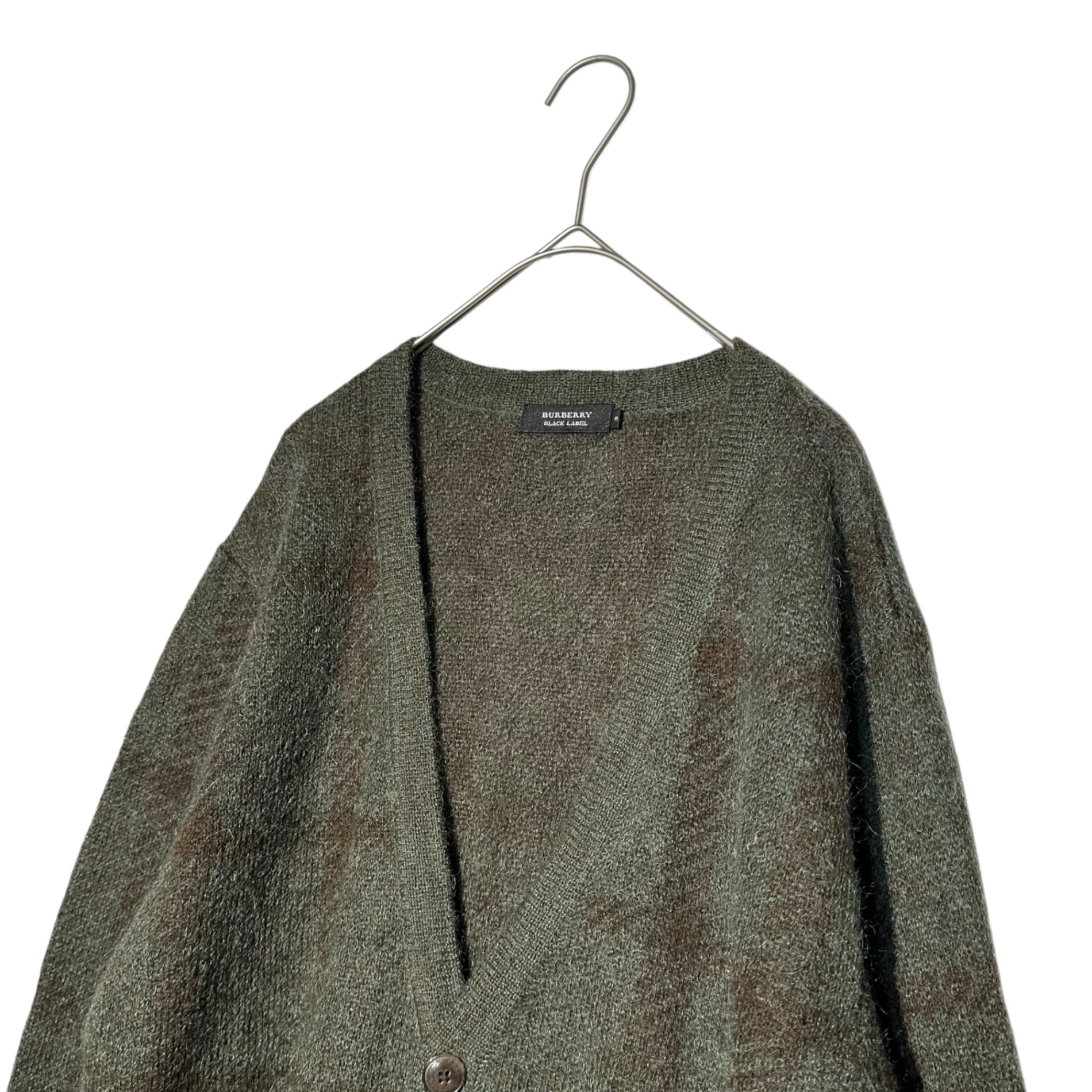 BURBERRY BLACK LABEL(バーバリーブラックレーベル) 50% mohair plaid cardigan 50% モヘヤ チェック柄 カーディガン L カーキ