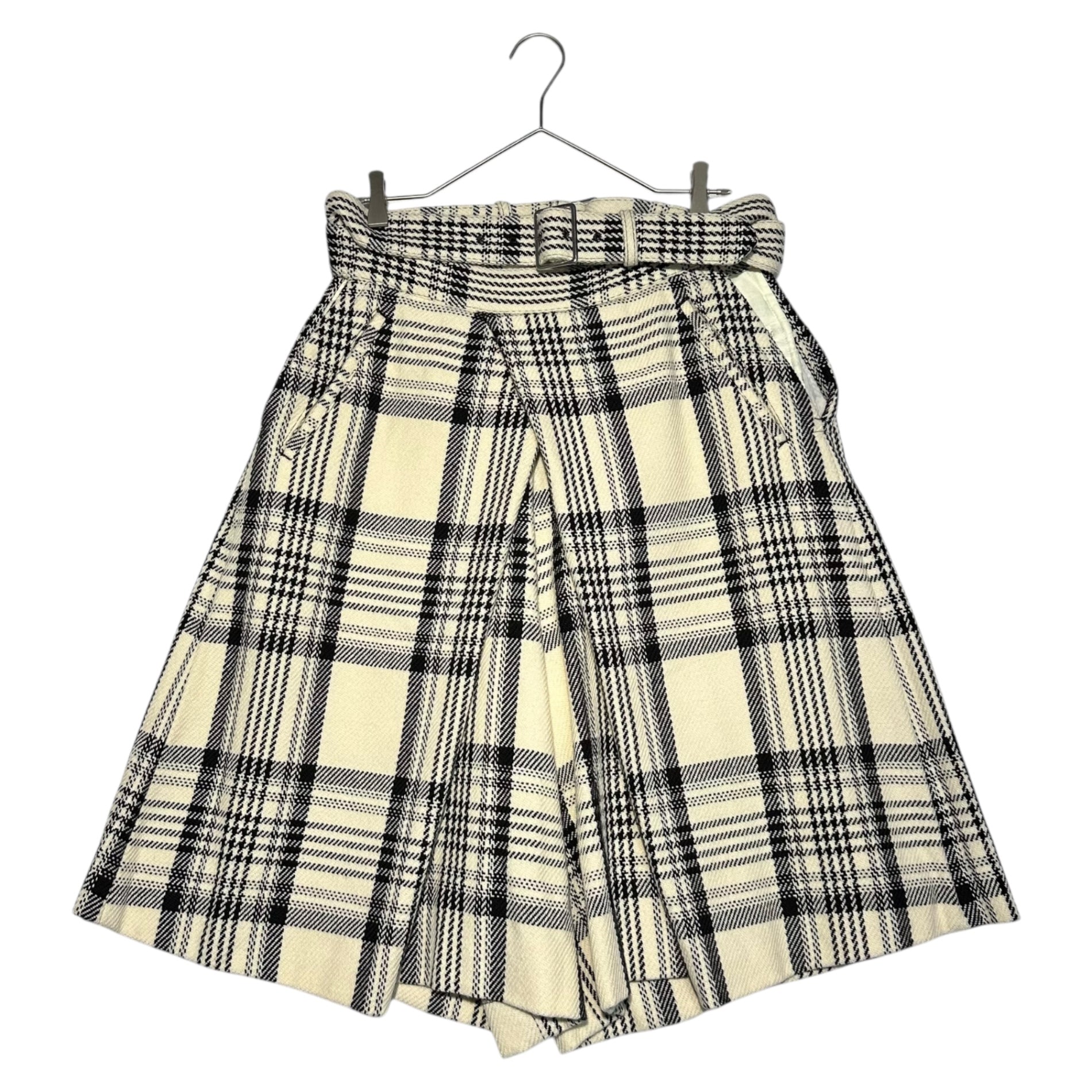 COMME des GARCONS HOMME PLUS(コムデギャルソンオムプリュス) 21AW Belted plaid wool wide shorts ベルテッド チェック柄 ウール ワイド ショーツ ハーフパンツ PH-P014 M オフホワイト×ブラック AD2021 DARKROOM期