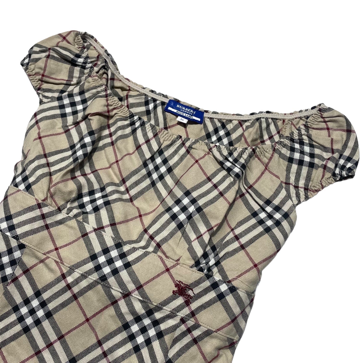 BURBERRY BLUE LABEL(バーバリーブルーレーベル) ノバチェック ノースリーブ ブラウス ベルト ウエスト フレア バーバリーチェック FE528-260-43 36(S程度) ベージュ