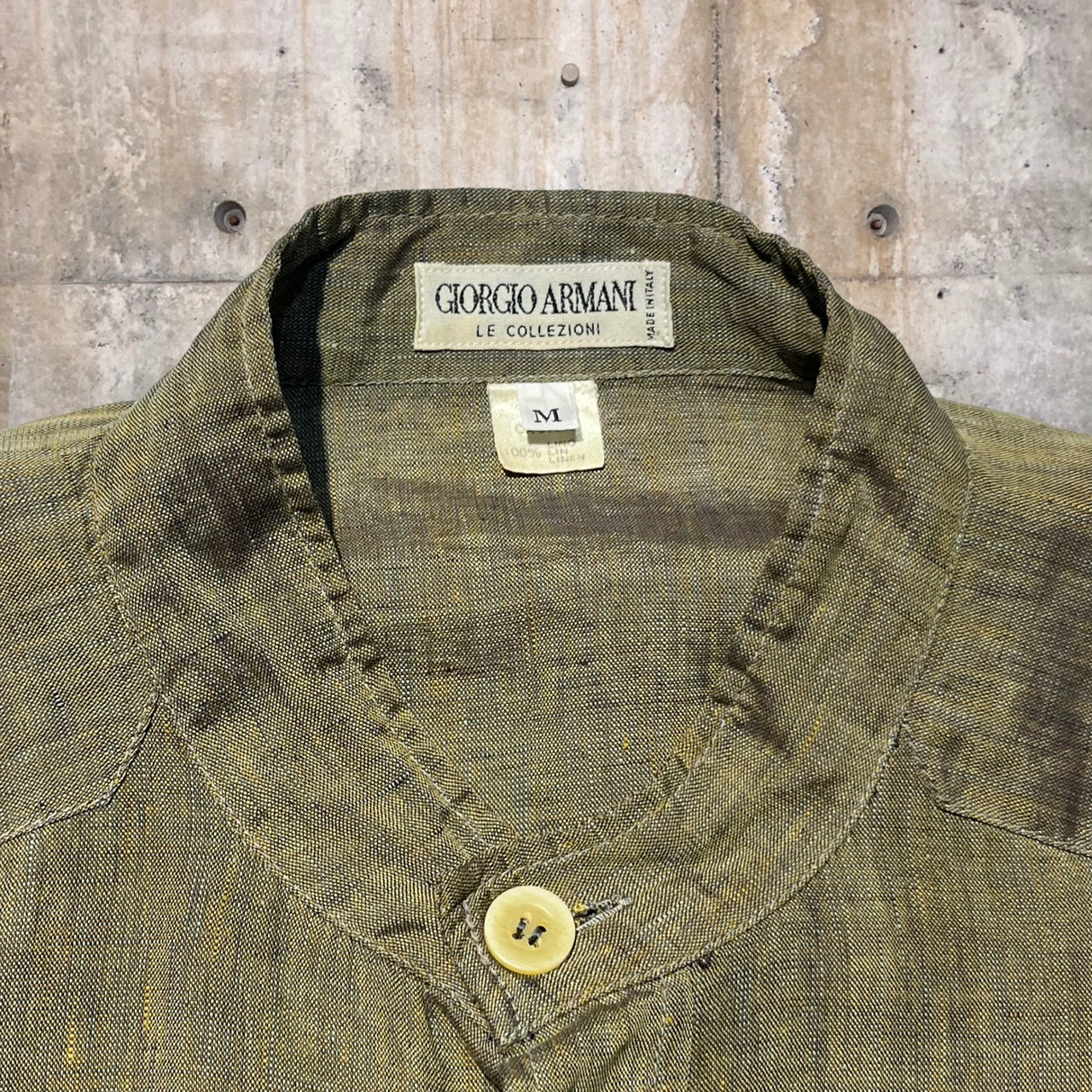 GIORGIO ARMANI(ジョルジオアルマーニ) 90'sバンドカラー1フラップリネンシャツ M ブラウン