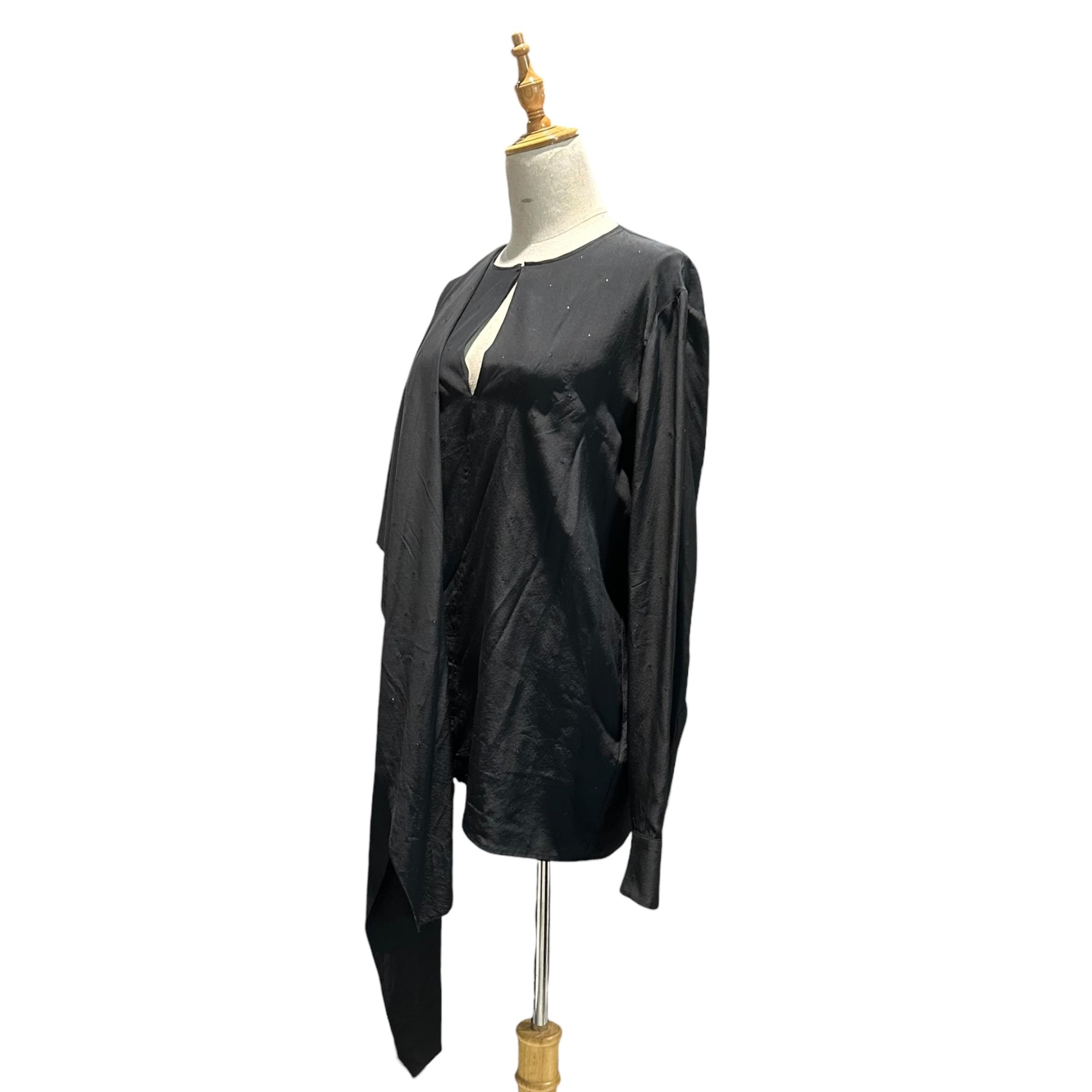 BOTTEGA VENETA(ボッテガヴェネタ) Wide glittery dotted L/S blouse with front embellishment フロント 装飾 ワイド ラメ ドット 長袖 ブラウス 405097 42 ブラック
