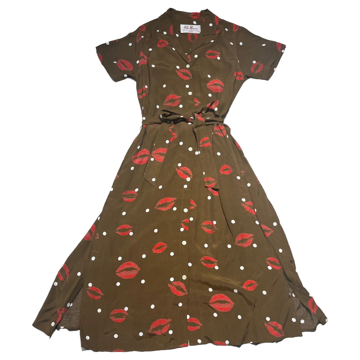 Aloha Blossom(アロハブロッサム) KISS DRESS キスマーク 半袖 アロハ シャツ ワンピース 0(XS) ブラウン