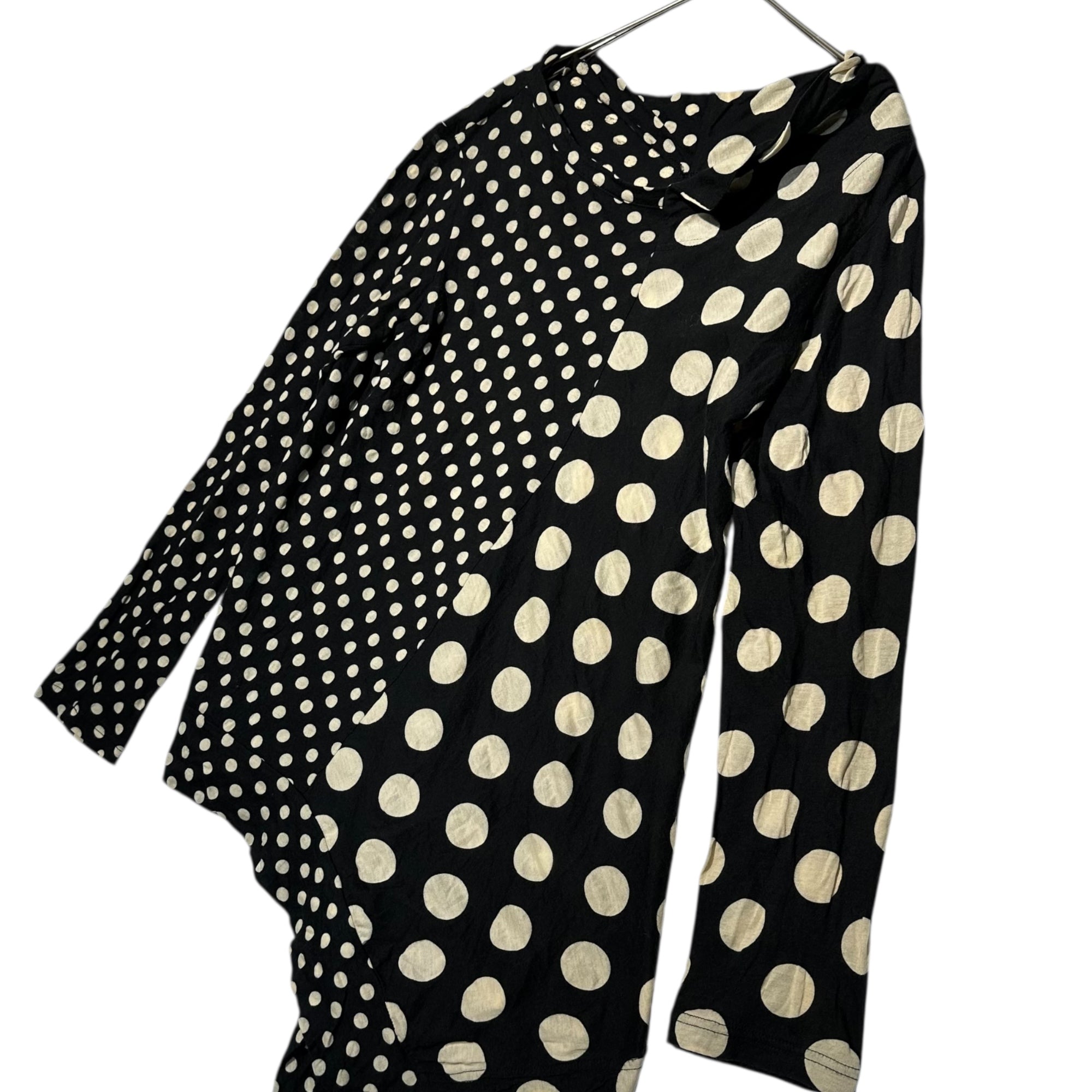 Y's(ワイズ) Asymmetrical Dot L/S Top アシンメトリー ドット 長袖 カットソー YM-T72-073 2 ブラック×アイボリー