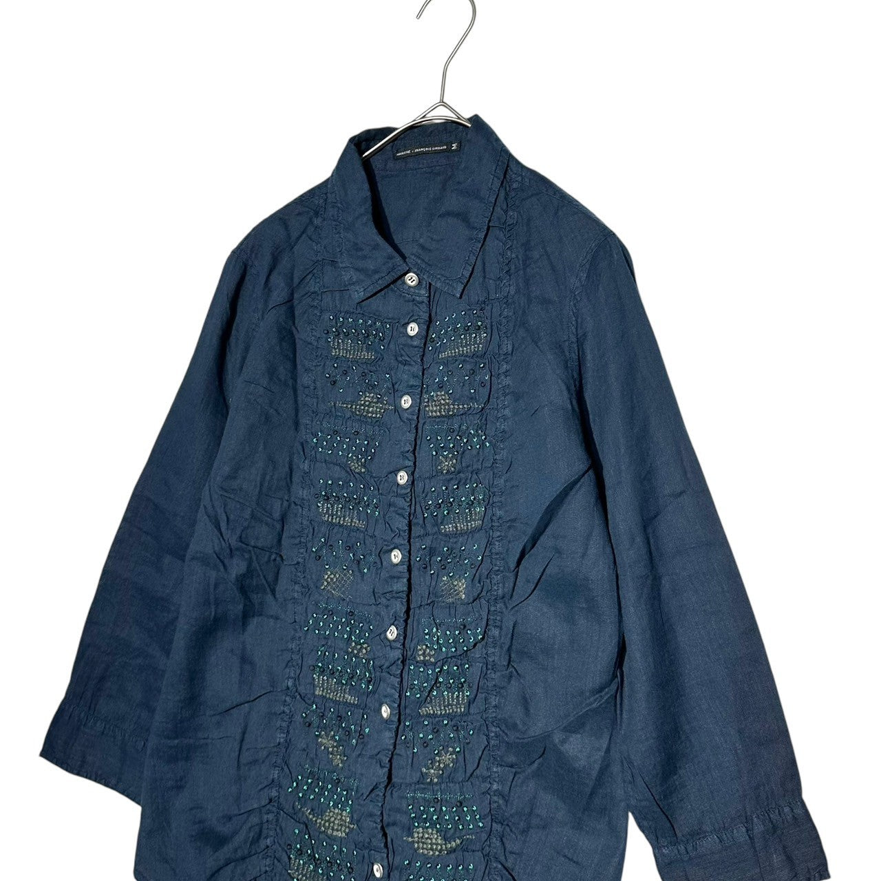 MARITHE FRANCOIS GIRBAUD(マリテフランソワジルボー) 00's Front embroidery 3/4 length sleeves shirt フロント 刺繍 7分袖 シャツ F6-5266 M ネイビー