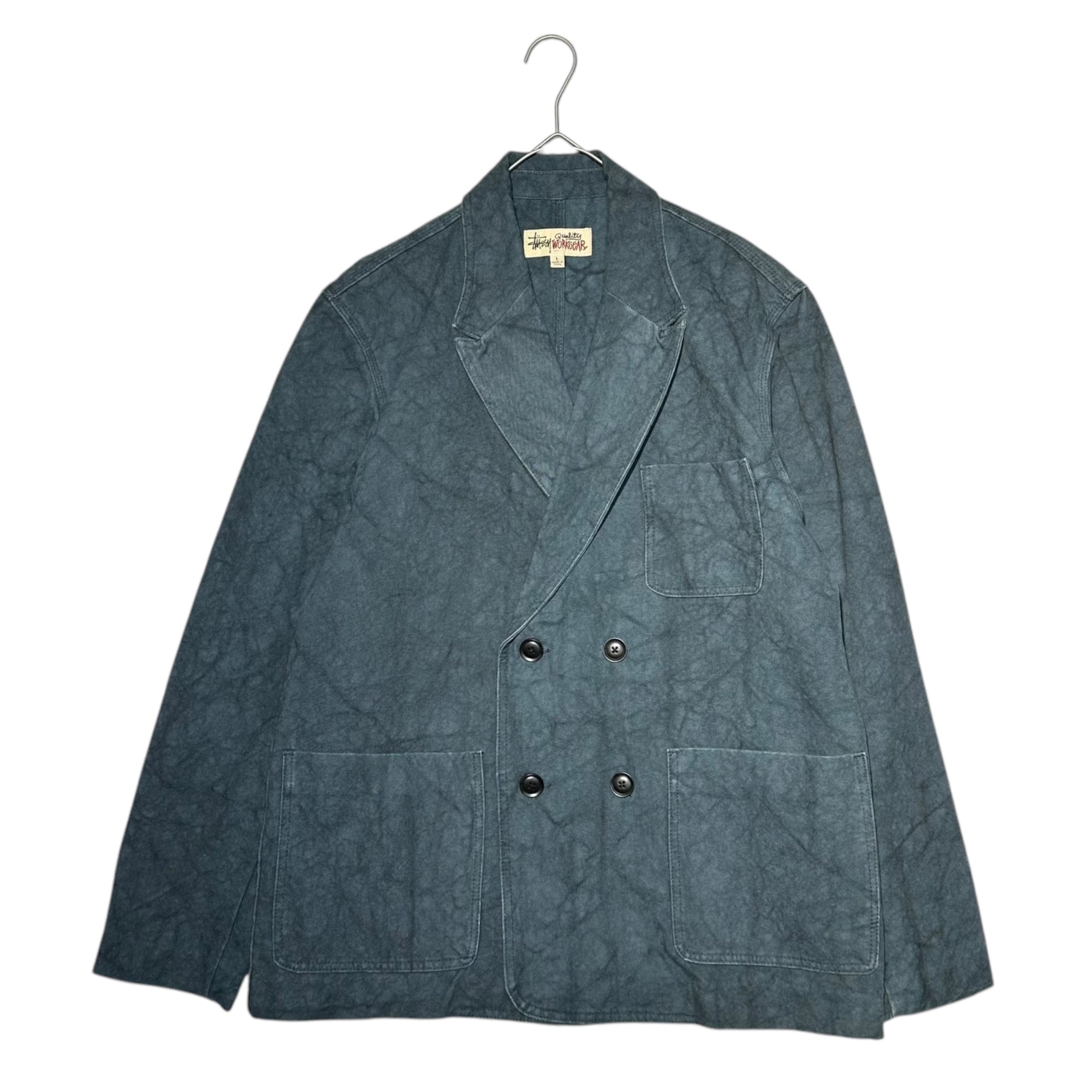 STUSSY(ステューシー) CANVAS DOUBLE BREASTED JACKET キャンバス ダブルブレスト ジャケット L ネイビー タイダイ WORKGEAR ワーク