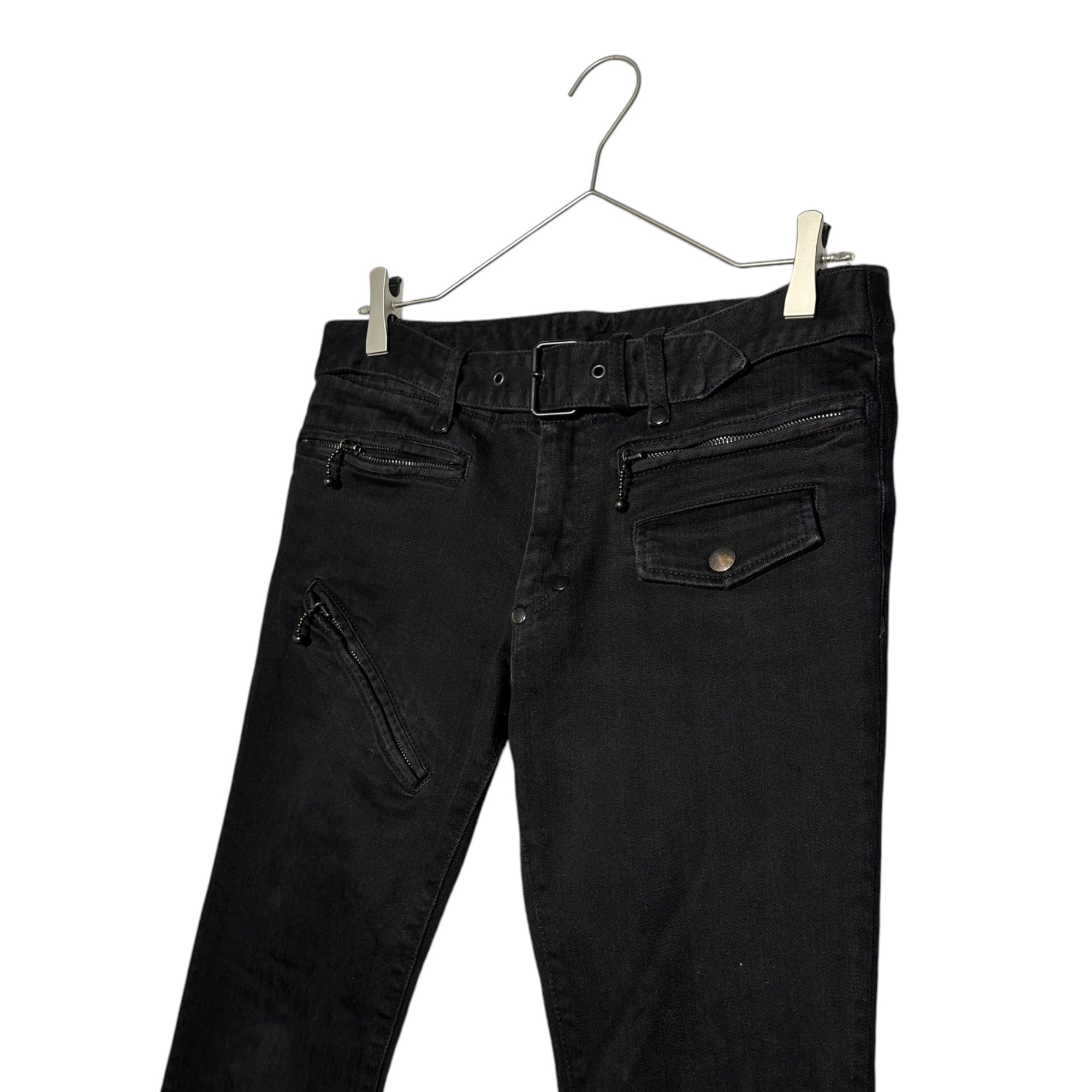 NUMBER (N)INE(ナンバーナイン) 05SS NIGHT CRAWLER Period Belted Hem Zip Stretch Skinny Bush Denim Pants ナイトクローラー期 ベルテッド 裾ジップ ストレッチ スキニー ブッシュ デニム パンツ 2(S) ブラック 宮下貴裕本人期