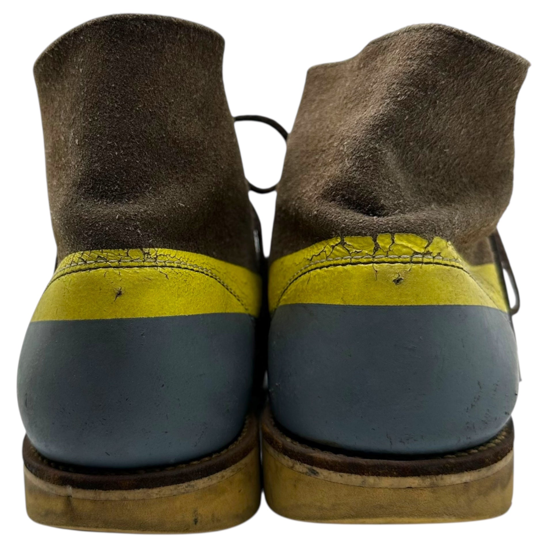 UNDERCOVER(アンダーカバー) 97AW "Leaf" Line Paint Boots リーフ期 ライン ペイント ブーツ M(26cm~26.5cm程度) ブラウン×イエロー 90's 90年代 アーカイブ スウェード