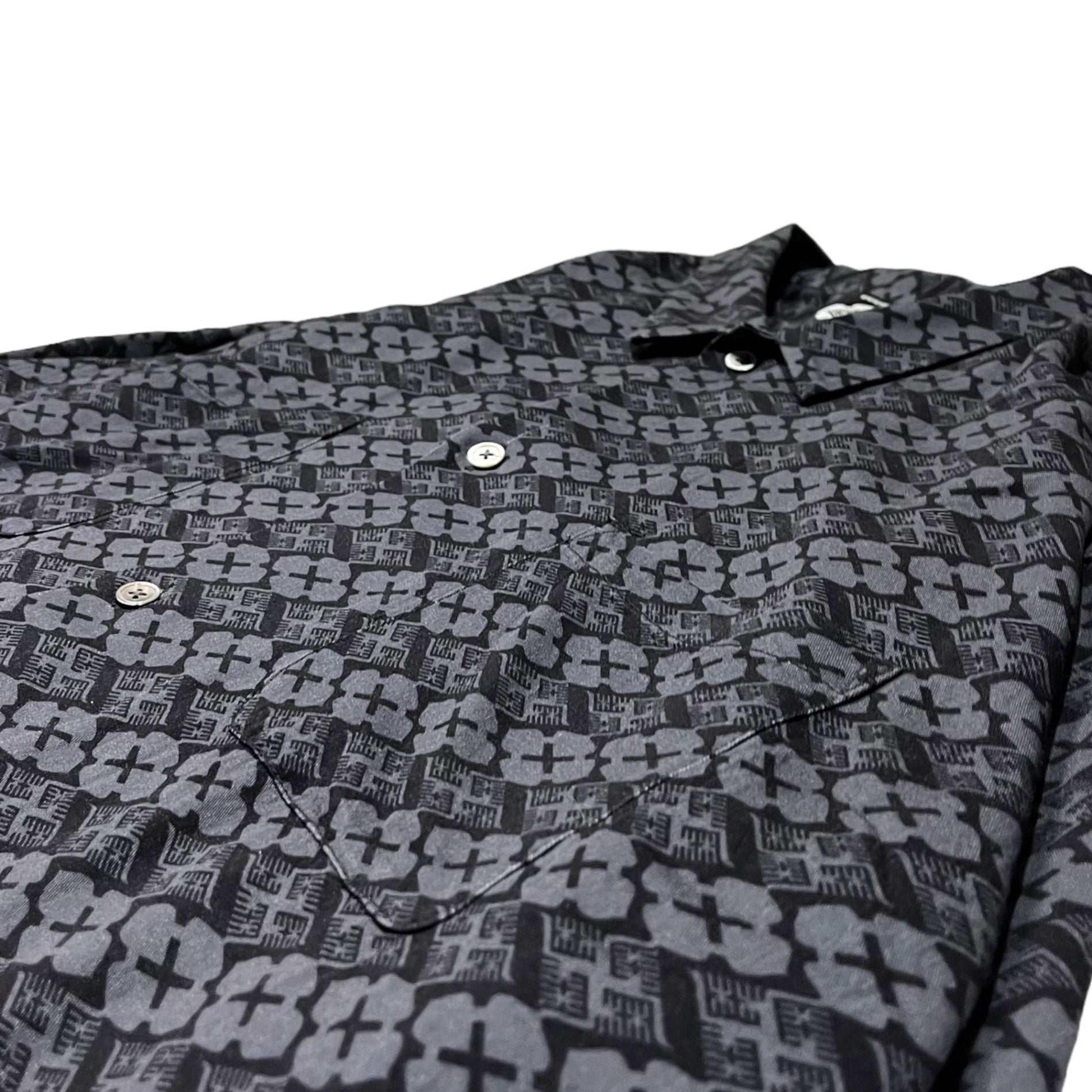 BUDSPOOL ×GAKKIN(バッズプール×ガッキン) 舐達麻 花罰 レーヨン長袖シャツ L グレー×ブラック