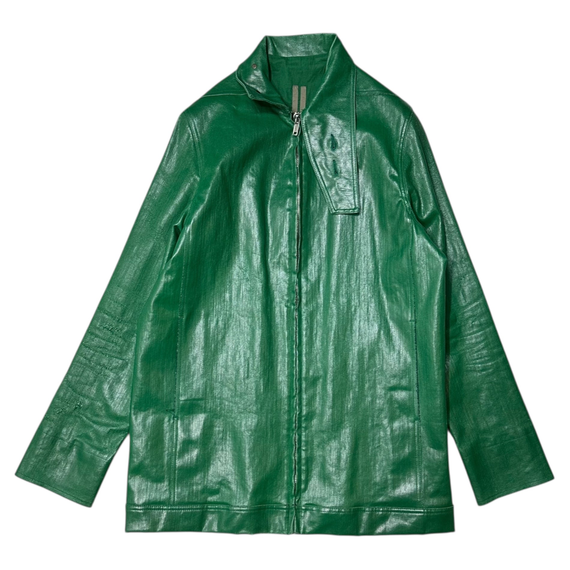 【SALE対象外】Rick Owens DRKSHDW(リックオウエンスダークシャドウ) 18SS Green Polyurethane Coated Zip-Up Black Denim Jacket グリーン ポリウレタン コーティング ジップアップ ブラックデニム ジャケット DU18S3770-SLQ S グリーン