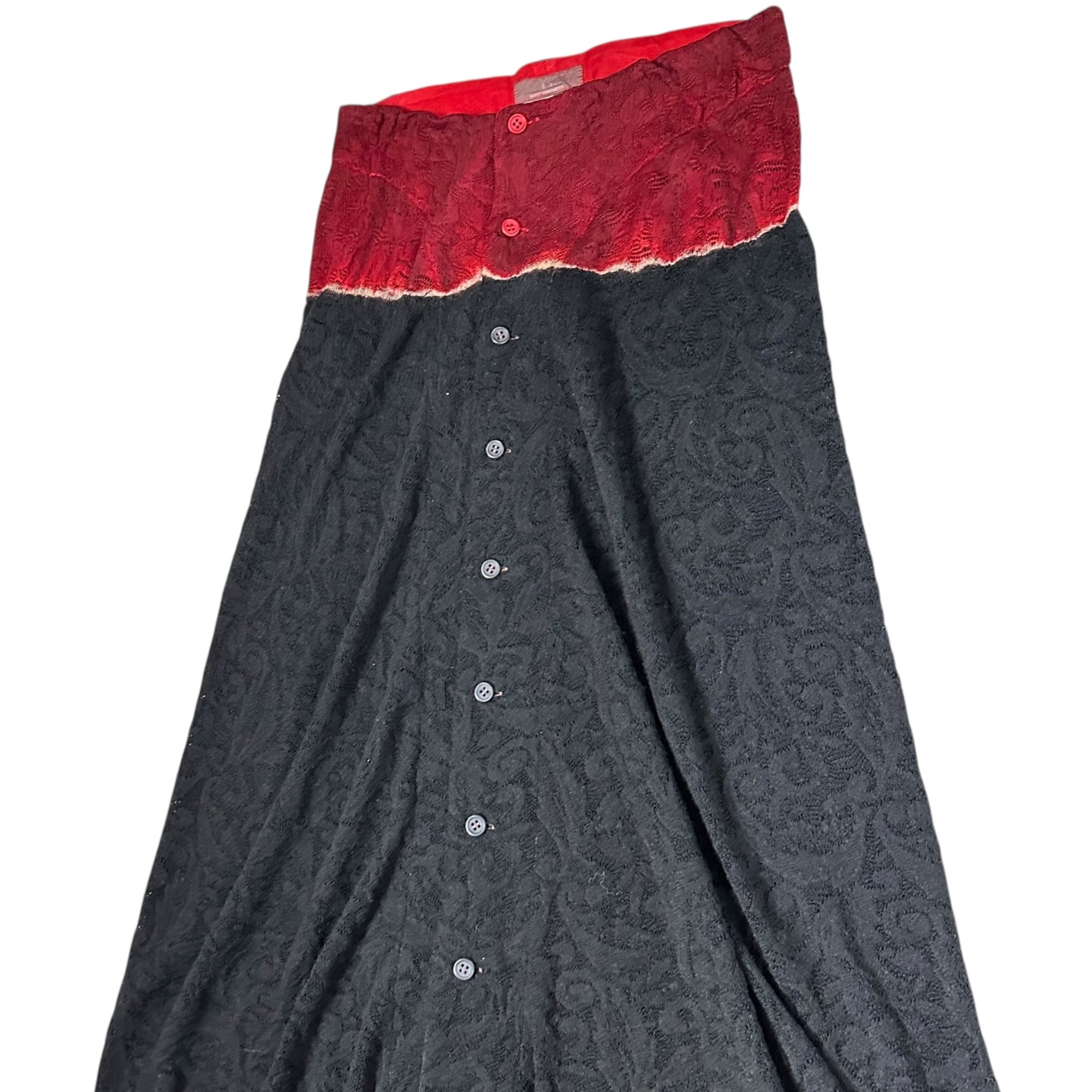 Y's(ワイズ) Front Button Bicolor Lace Long Skirt フロント ボタン バイカラー レース ロング スカート YU-S15-523 3(L程度) ブラック×レッド