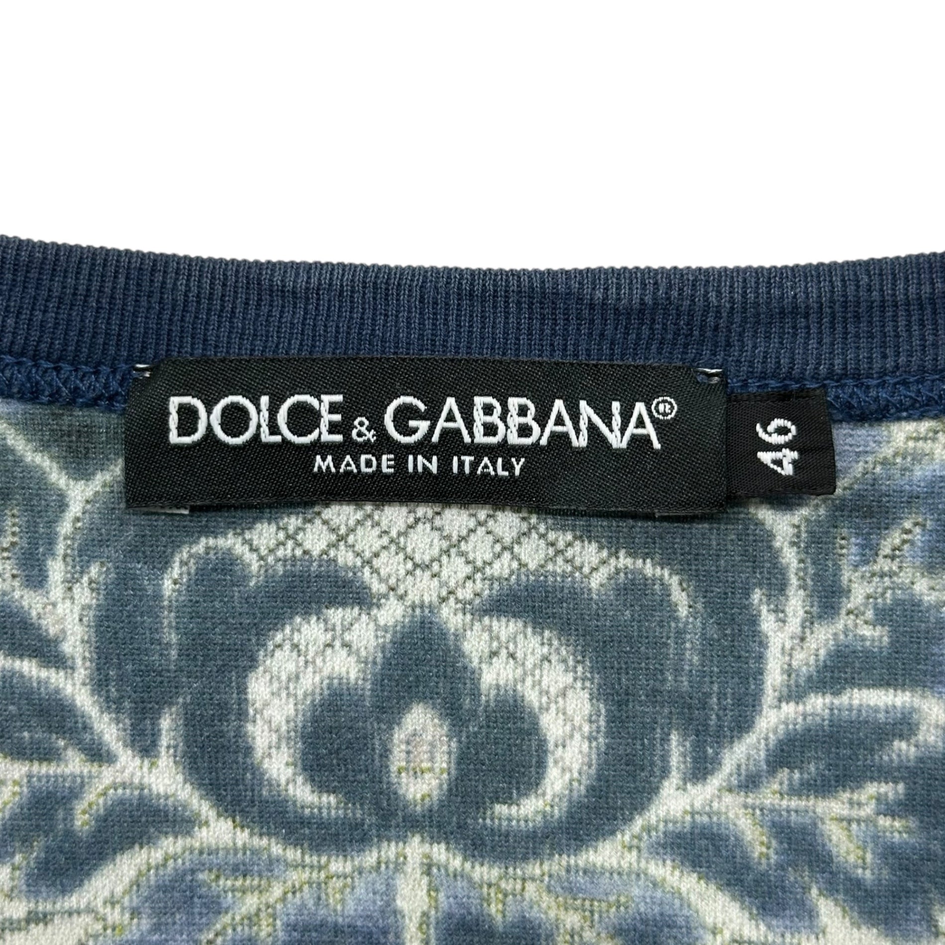 DOLCE&GABBANA(ドルチェ&ガッバーナドルガバ) ”Virgin Mary” All-over print T-shirt 聖母マリア 総柄 Tシャツ G8FL6T G7DXW 46(S程度) ホワイト×ネイビー