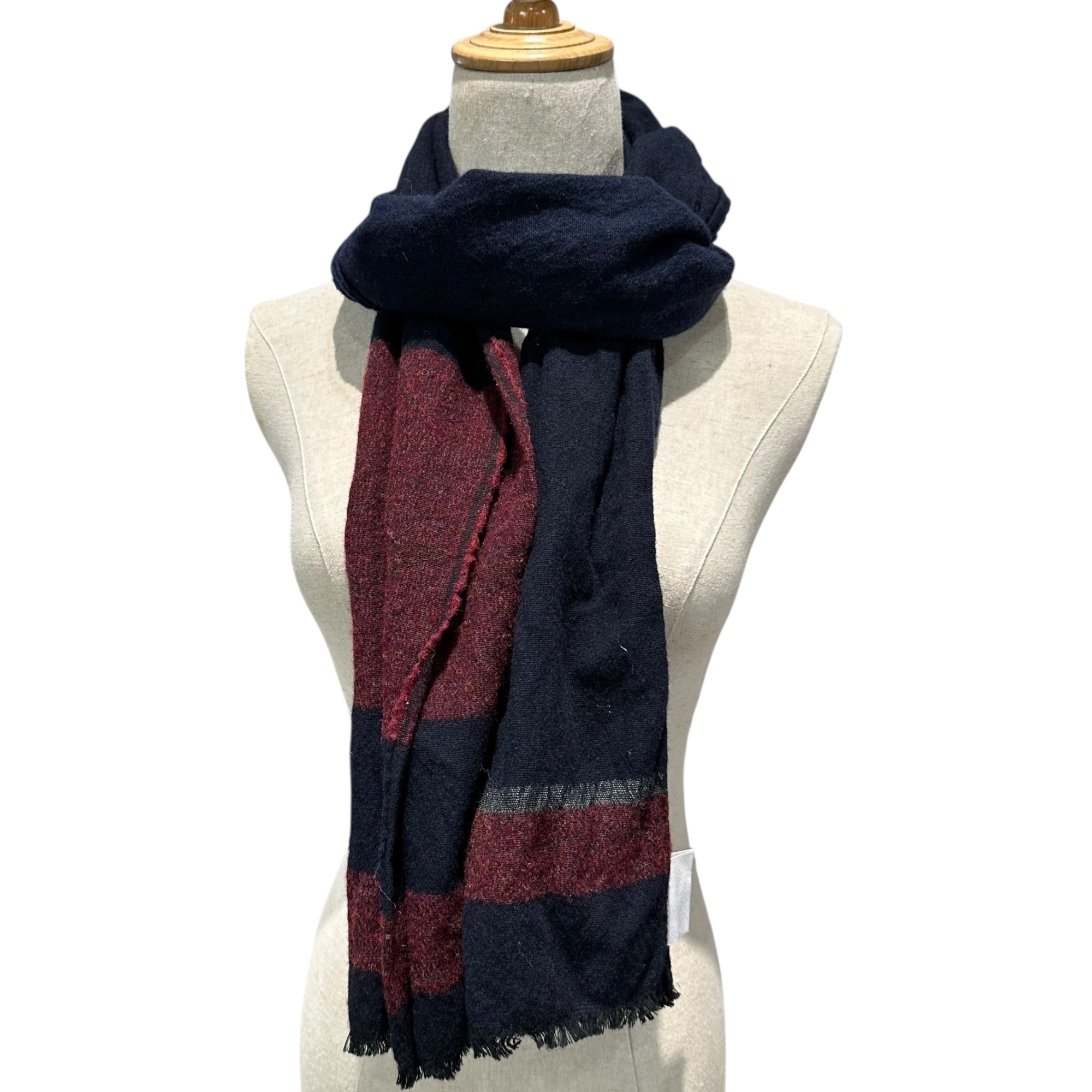 STILL BY HAND(スティルバイハンド) Switch Wool Scarf 切替 ウール マフラー ネイビー×ボルドー