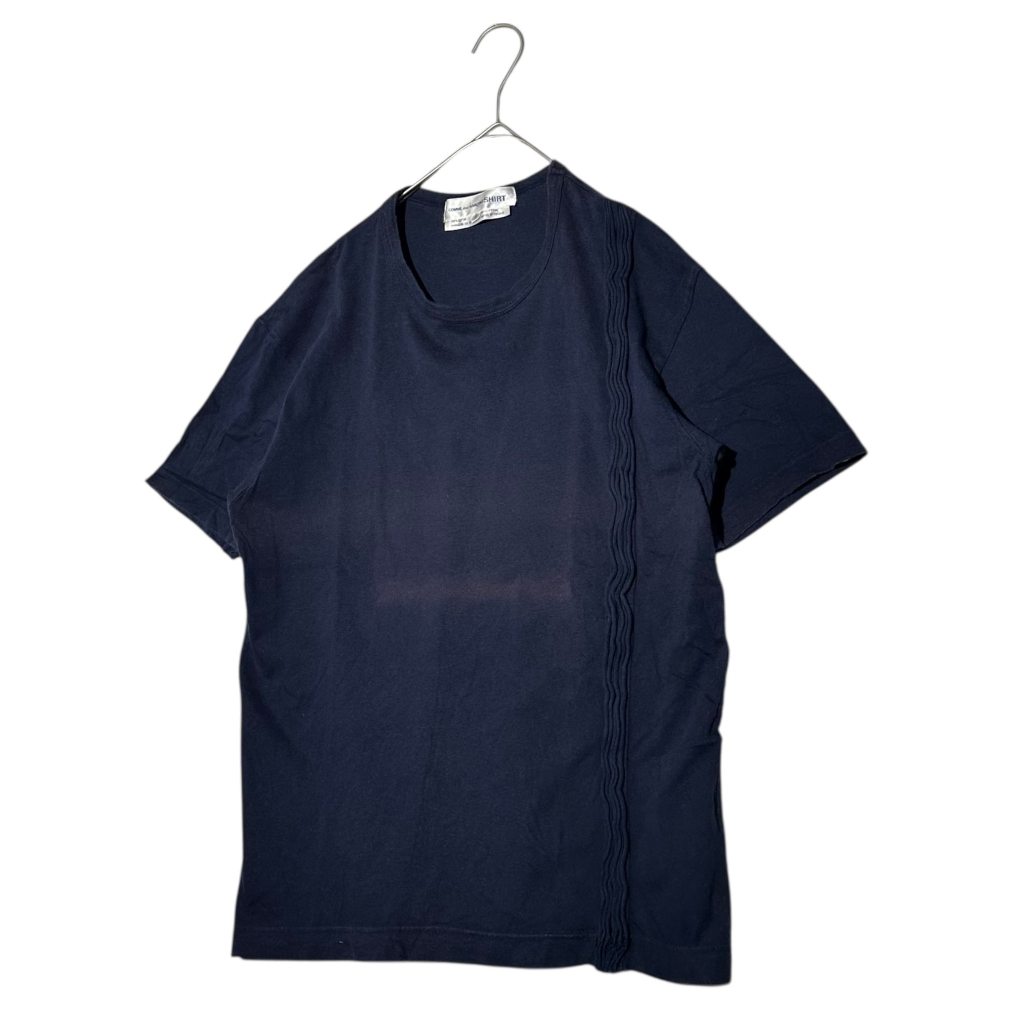 COMME des GARCONS SHIRT(コムデギャルソンシャツ) 90's One-Sided Pleated Crew Neck T-Shirt 90年代 片プリーツ クルーネック Tシャツ S ネイビー