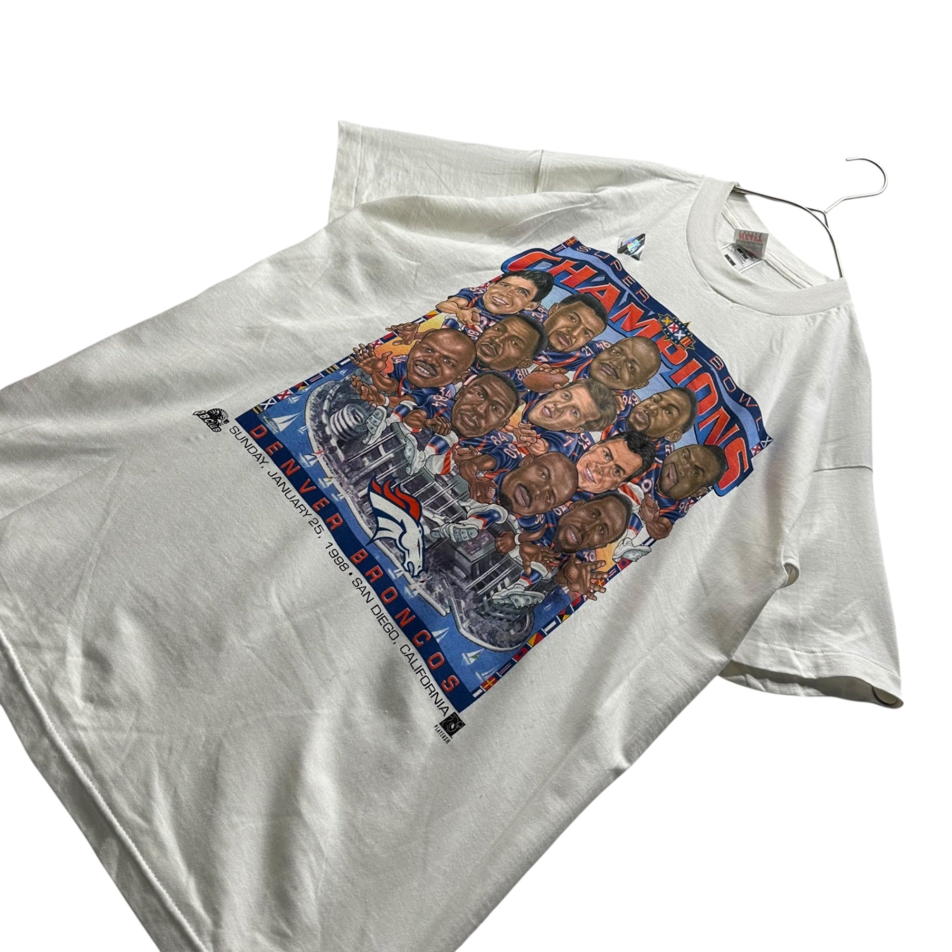 VINTAGE(ヴィンテージ) 1998 SUPER BOWL T-SHIRT 98年 スーパーボール Tシャツ L ホワイト×マルチカラー NFL