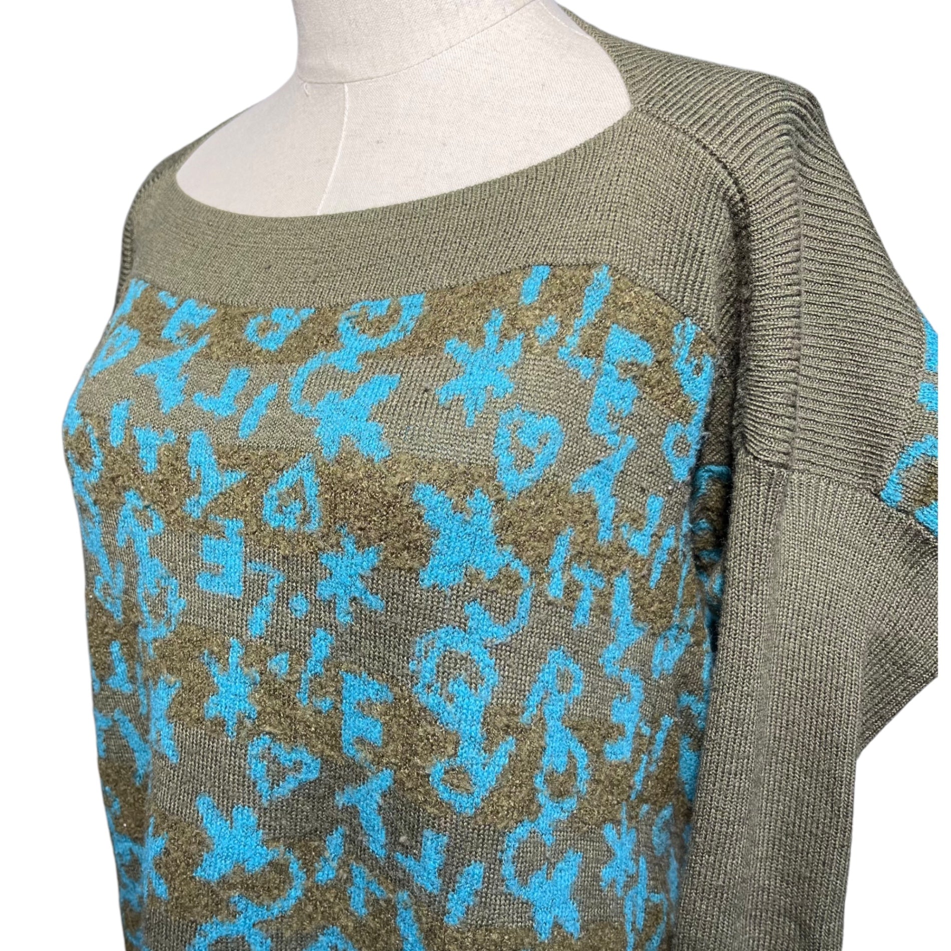 Vivienne Westwood RED LABEL(ヴィヴィアンウエストウッドレッドレーベル) All-over pattern knit long sleeve dress 総柄 ニット 長袖 ワンピース 357-01-57022 2(M) カーキ×ライトブルー