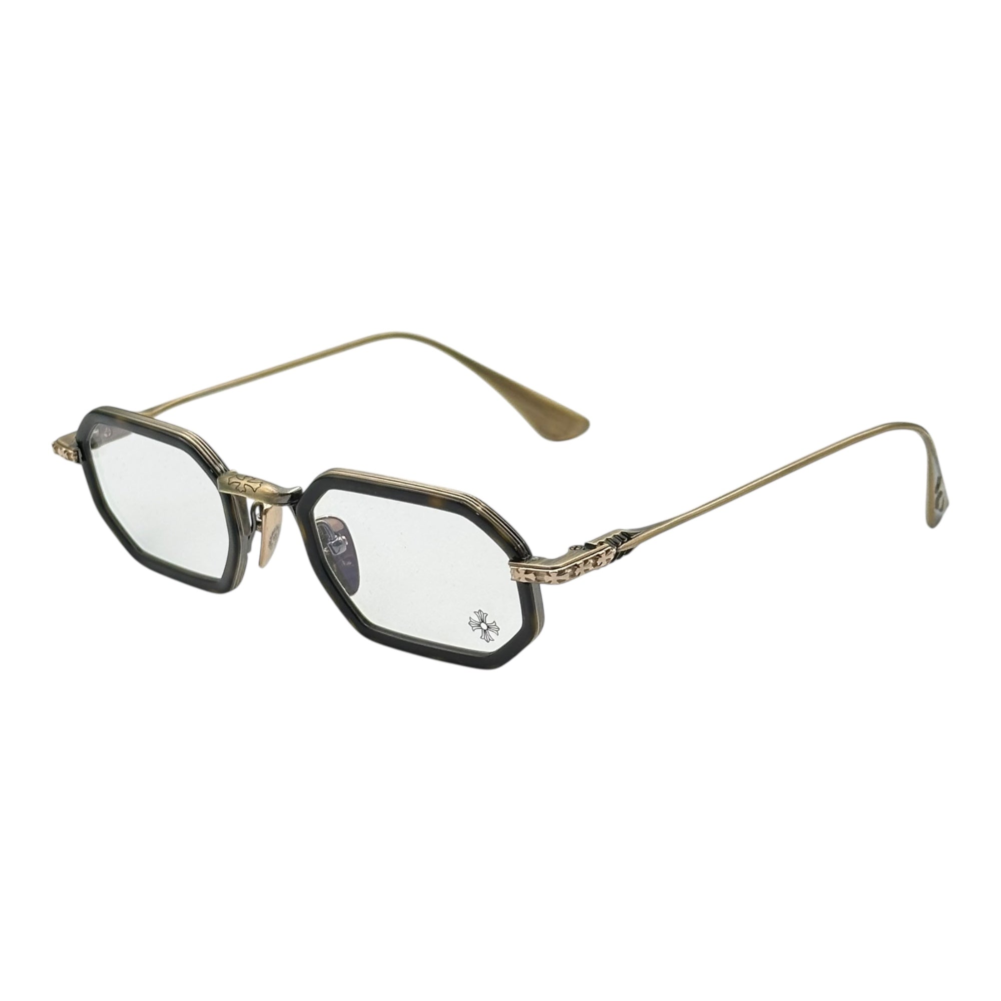 CHROME HEARTS(クロムハーツ) STYLIDA Dark Tortoise / Antique GOLD オクタゴン コンビネーションフレーム フルリム メガネ 49□24-148 ブラック×アンティークゴールド 眼鏡 サングラス DT/AG ファーストレンズ