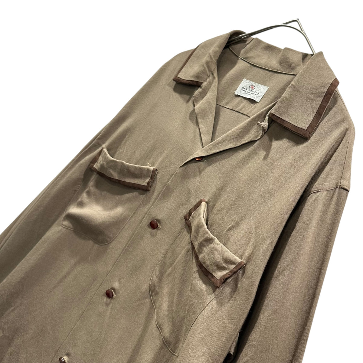 VAN HEUSEN(ヴァンヒューゼン) 1960's 2-pocket rayon open-collar shirt 2ポケット オープンカラー レーヨン シャツ 15・M ベージュ 60年代 ヴィンテージ