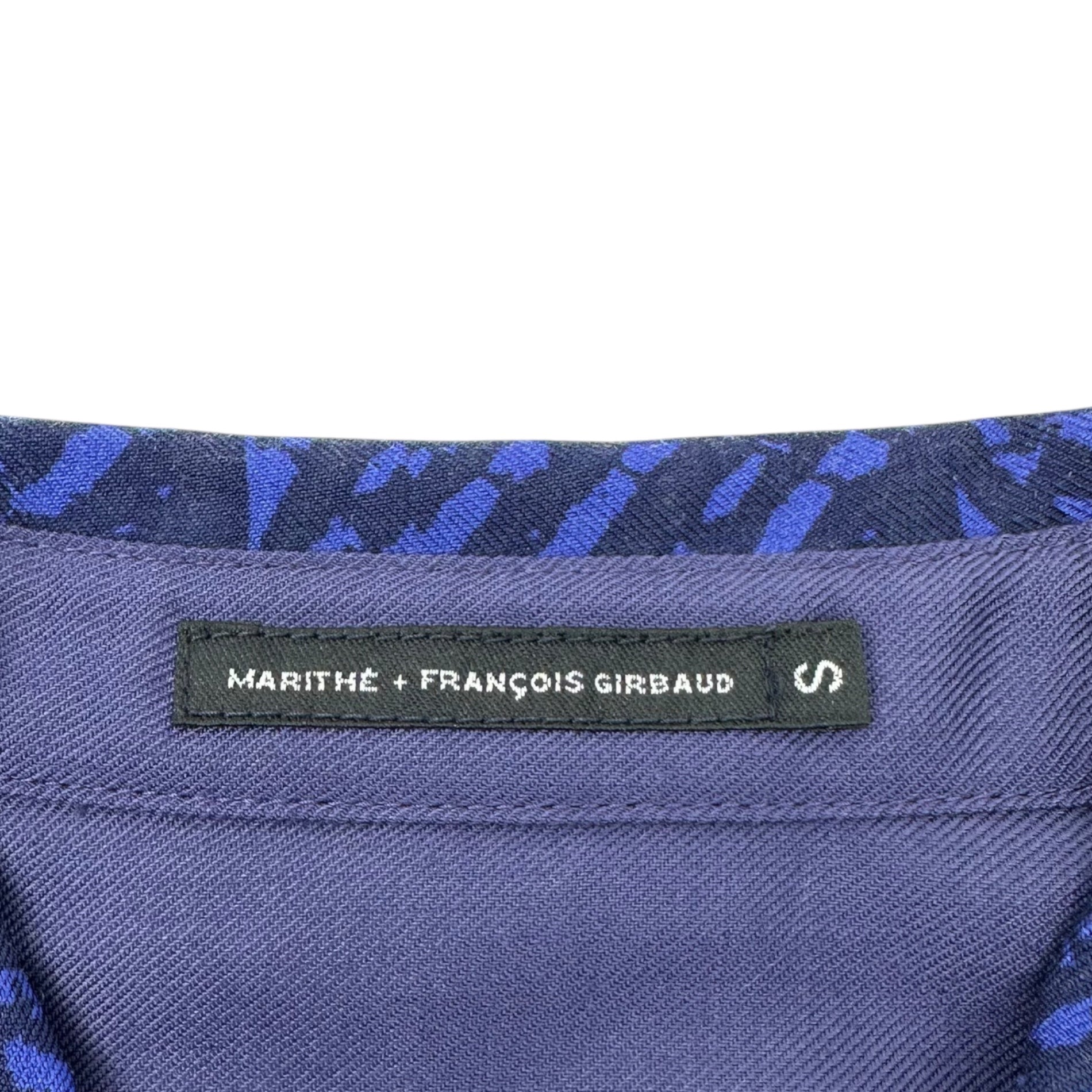 MARITHE FRANCOIS GIRBAUD(マリテフランソワジルボー) 00's Sleeve Switching Pattern L/S Shirt 袖切替 総柄 比翼 長袖 シャツ F7-5637 S ブルー Y2K