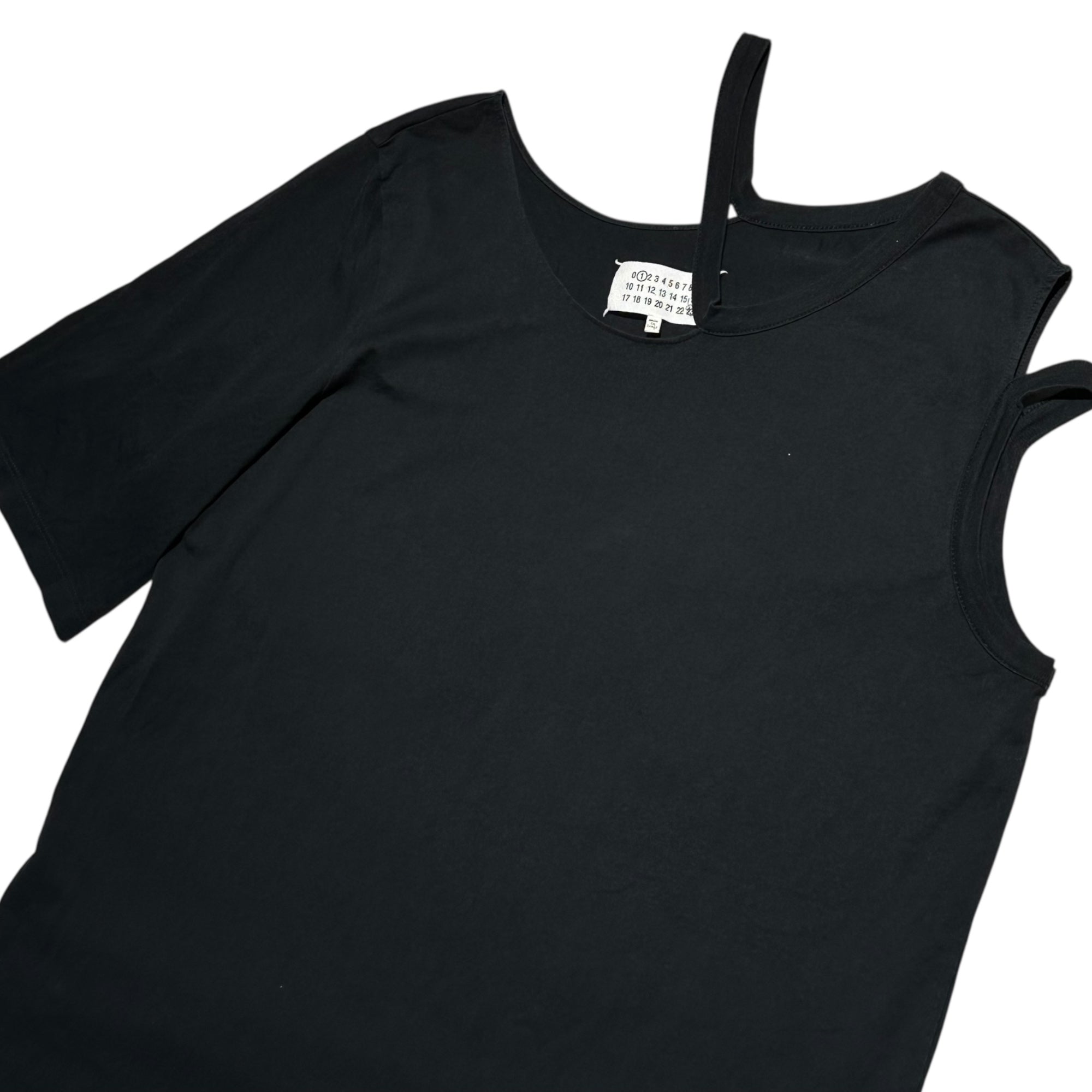 MAISON MARGIELA(メゾンマルジェラ) 18SS Asymmetry sleeve T-Shirt アシンメトリー スリーブ Tシャツ S51GC0393 M ブラック ①ライン 半袖