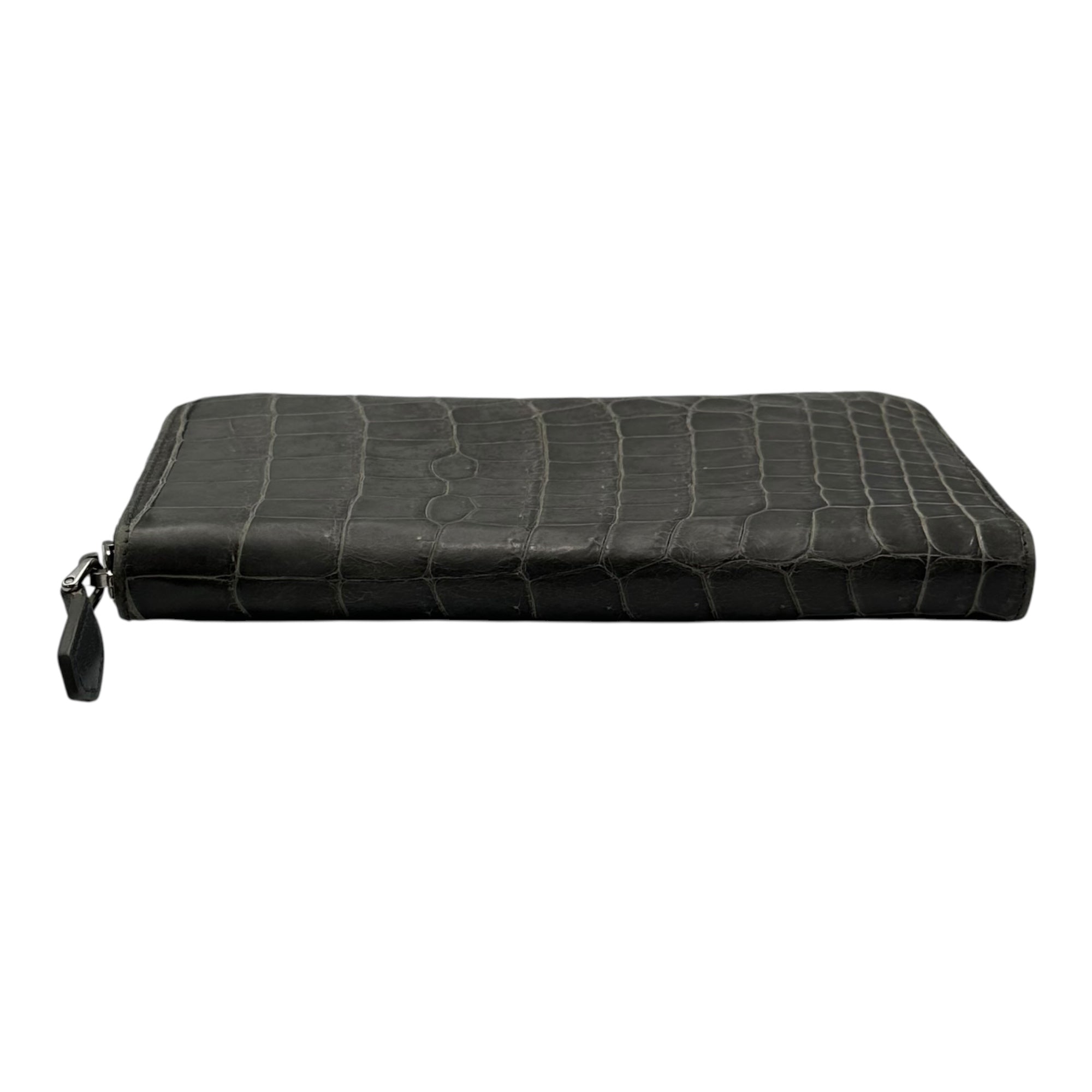 PRADA(プラダ) Round-Zip Long Wallet - Crocodile ラウンドジップ ロング ウォレット クロコダイル グレー 長財布 エキゾチック レザー
