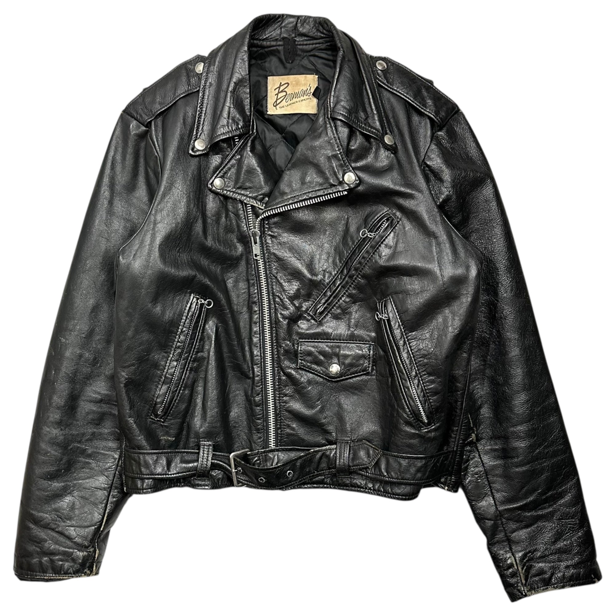Berman's(バーマンズ) 70's~80's Leather Double Rider Jacket レザー ダブル ライダース ジャケット 44 REG(XL程度) ブラック 70年代~80年代 ヴィンテージ