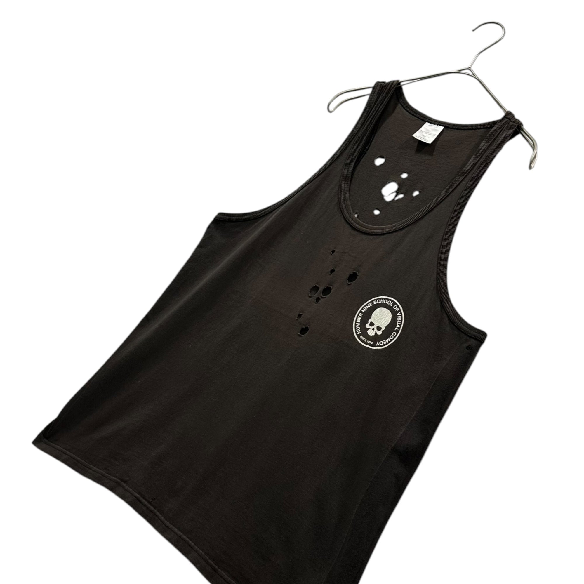 NUMBER (N)INE(ナンバーナイン) 2001SS ”TIME” Perforated skull tank top タイム期 穴あき ドクロ スカル プリント タンクトップ 4(L) チャコールグレー 00's Archive アーカイブ 稀少サイズ