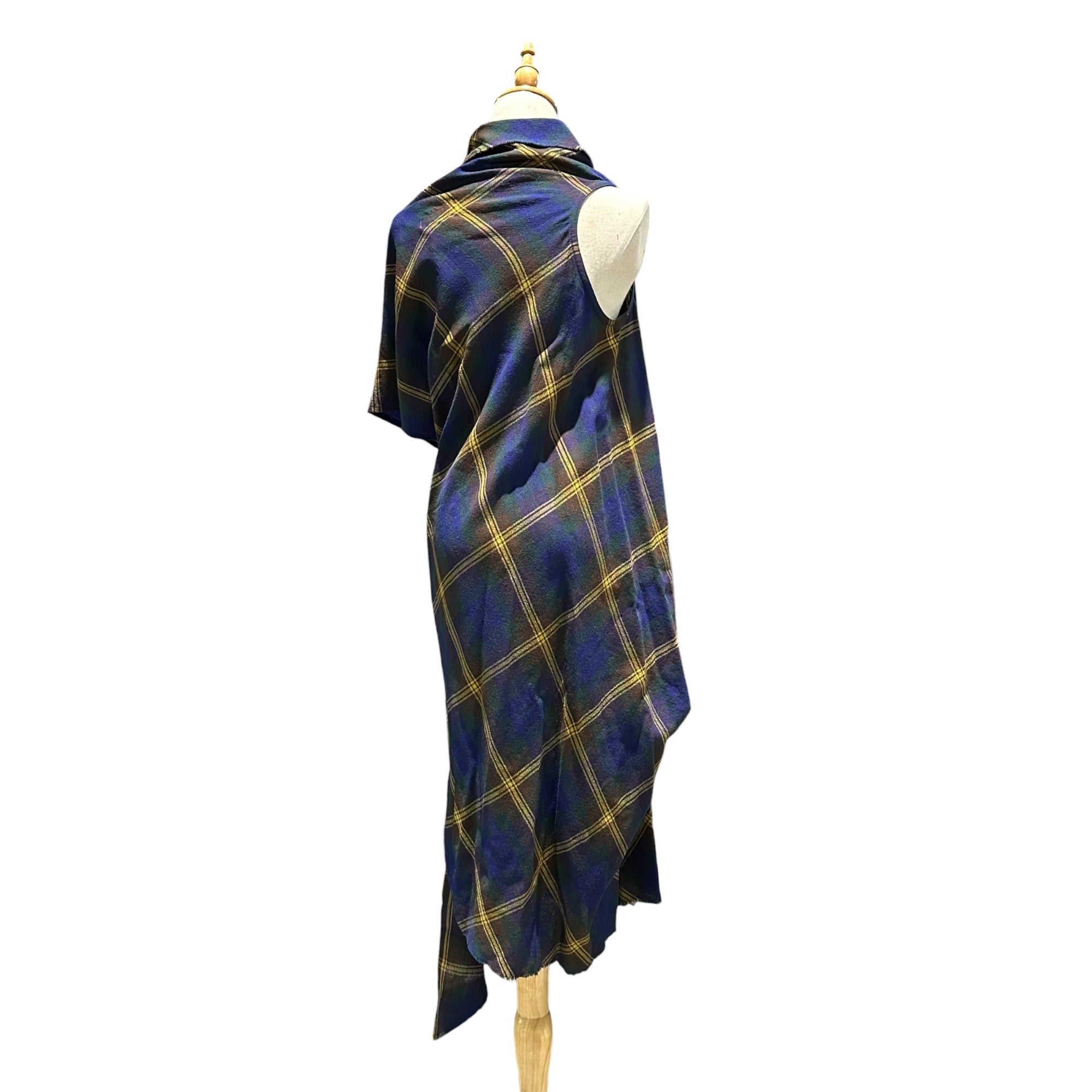 Y's Red Label(ワイズレッドレーベル) Asymmetric Check Sleeveless Wool Dress アシンメトリー 変形 チェック ノースリーブ ウール ワンピース YX-D58-158 2(M程度) ブルー×イエロー×グリーン ヨウジヤマモト