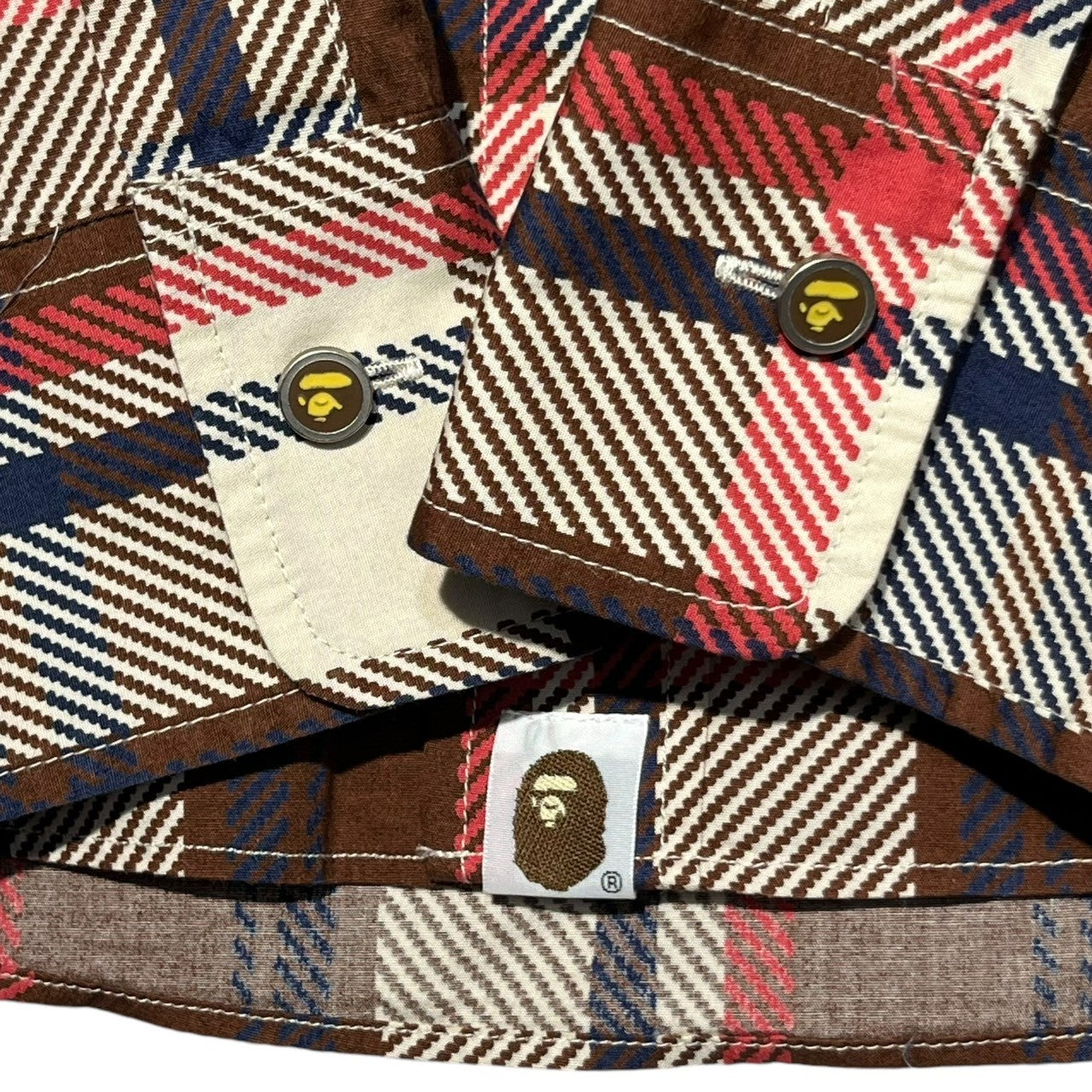 BAPE BY A BATHING APE(ベイプ バイ アベイシングエイプ) 00's Tartan check one point logo L/S shirt タータンチェック ワンポイントロゴ 長袖 シャツ XL ブラウン×レッド
