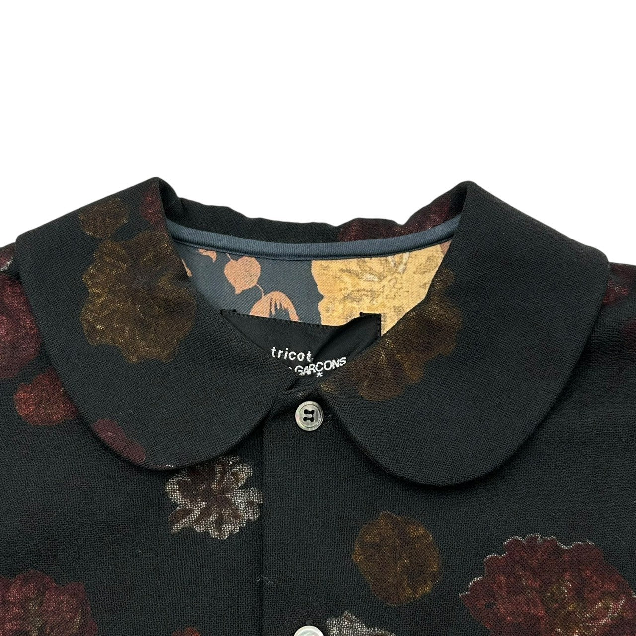 tricot COMME des GARCONS(トリココムデギャルソン) 99AW Transparent Floral Pattern Round Collar Wool Shirt Jacket 透け 花柄 丸襟 ウール シャツジャケット TB-07003M M ブラック AD1999