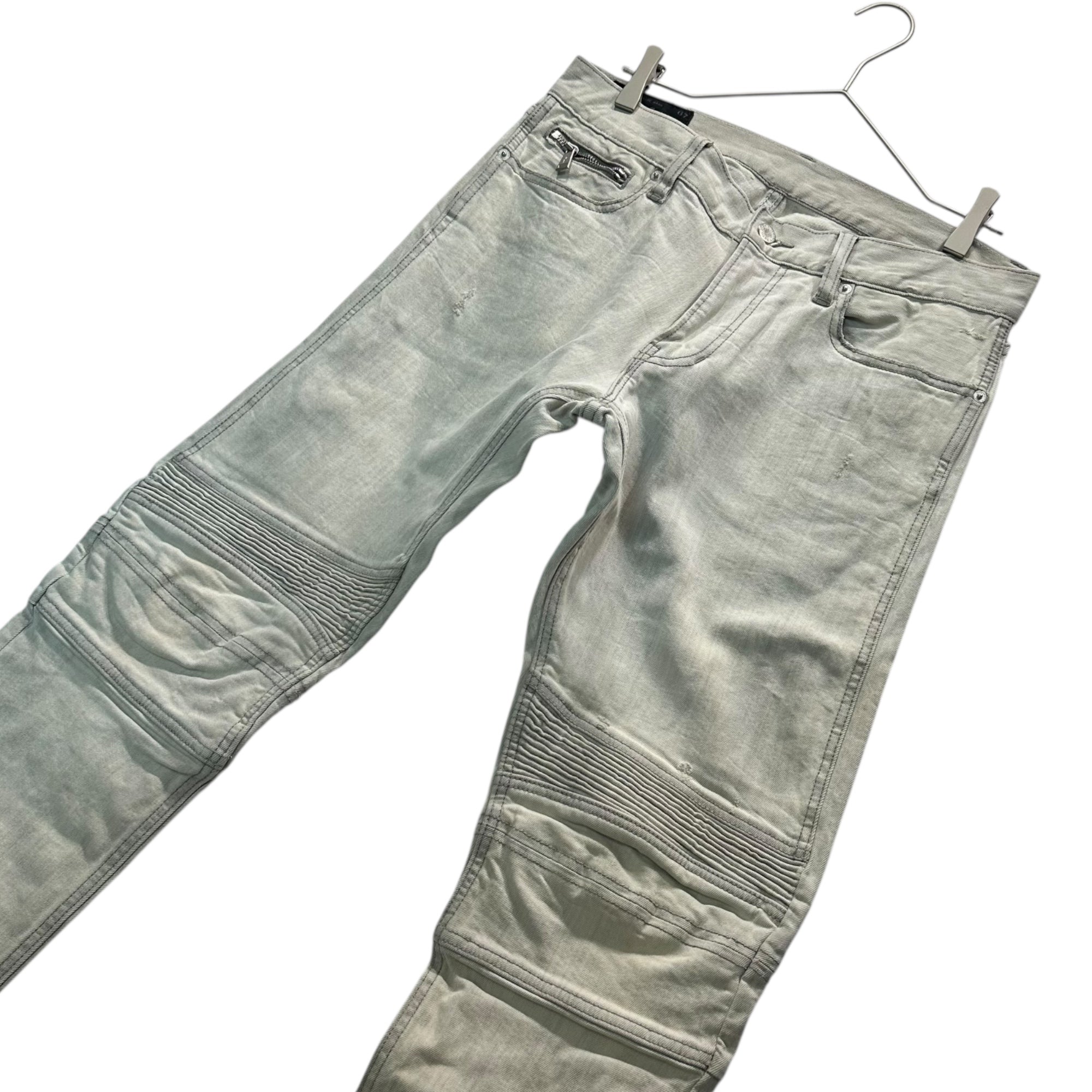 POLO RALPH LAUREN(ポロラルフローレン) Distressed Stretch Biker Denim Pants ダメージ加工 ストレッチ バイカー デニム パンツ 32 ライトグレー スキニー