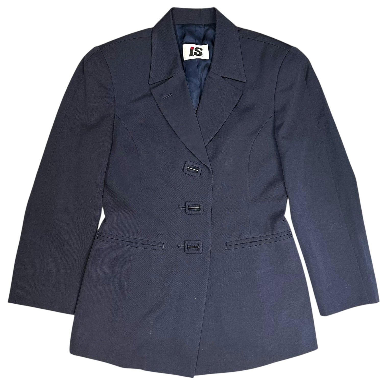 i.s. ISSEY MIYAKE(アイエス イッセイミヤケ) 91AW Buckle Design Button Tailored Jacket Set バックル デザイン ボタン テーラード ジャケット セットアップ IS13-FD023 M ネイビー 90's 90年代 ヴィンテージ スカート