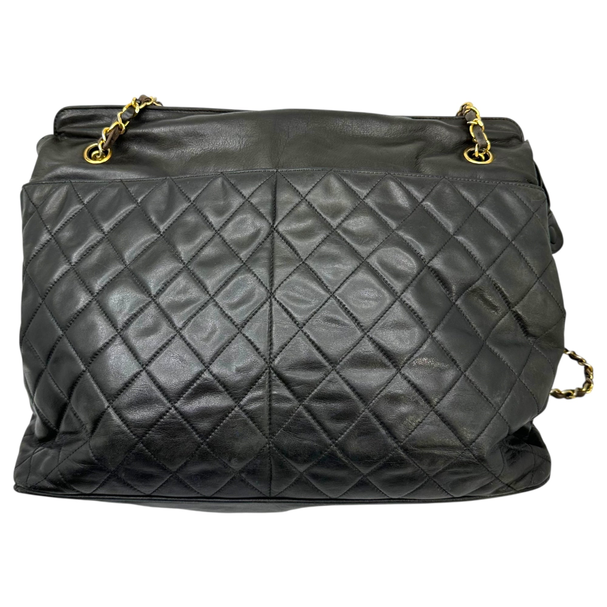 CHANEL(シャネル) 90's Coco Charm Lambskin Matelasse Double Chain Tote Bag ココ チャーム ラムスキン マトラッセ ダブル チェーン トート バッグ ブラック 90年代 ヴィンテージ 肩掛け ショルダー 1番台 1******