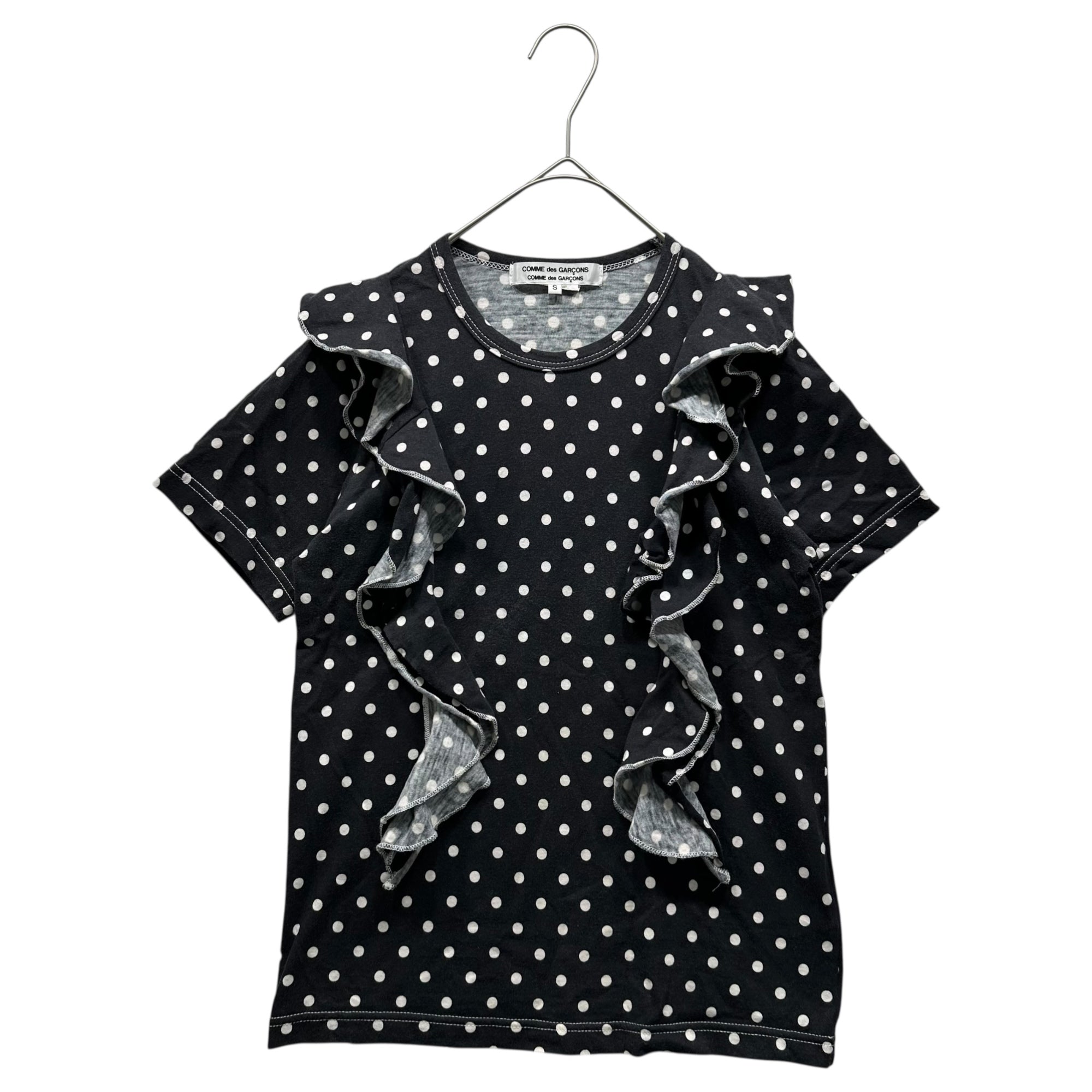 COMME des GARCONS COMME des GARCONS(コムデギャルソンコムデギャルソン) 09SS Front-Frill Dot T-Shirt フロント フリル ドット Tシャツ カットソー RC-T007 S ブラック×ホワイト AD2008