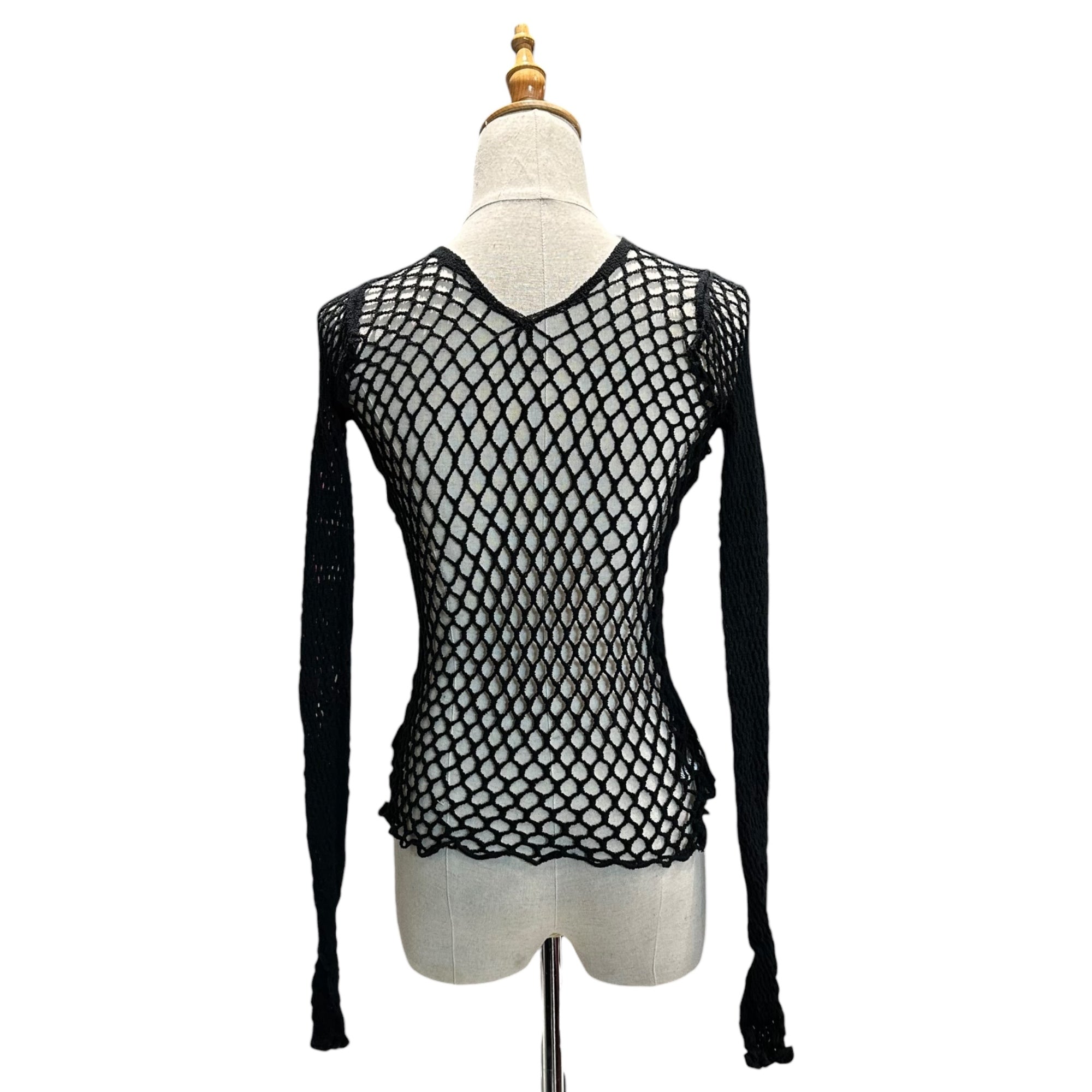 COMME des GARCONS JUNYA WATANABE(コムデギャルソンジュンヤワタナベ) Wool Nylon Mesh Knit Top ウール ナイロン メッシュ カットソー JT-T027 FREE ブラック