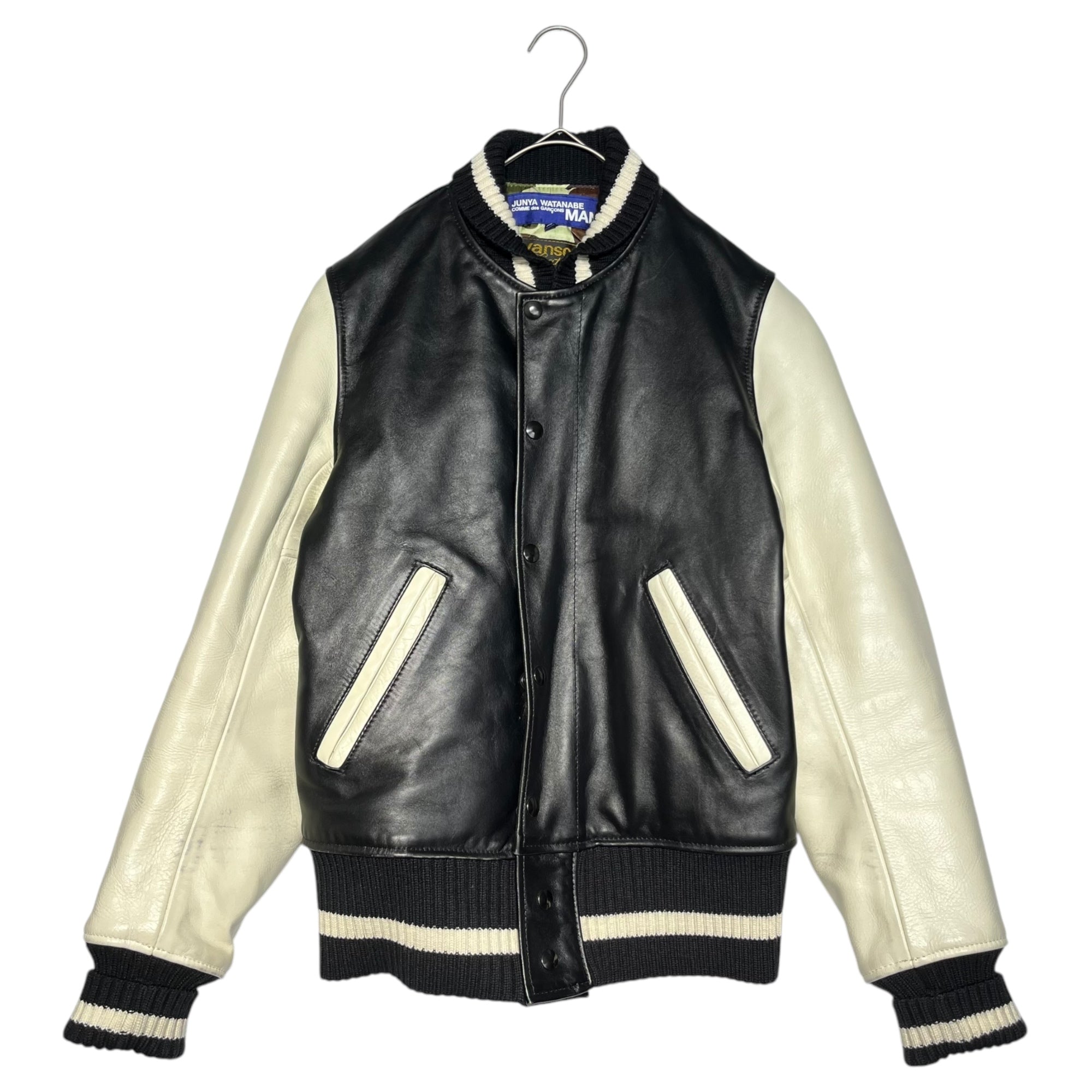 COMME des GARCONS JUNYA WATANABE MAN × VANSON(コムデギャルソンジュンヤワタナベマン × バンソン) 10AW All leather award jacket オールレザー アワード ジャケット スタジャン WF-J403 XS ブラック×ホワイト AD2010 バンソンコラボ 内迷彩