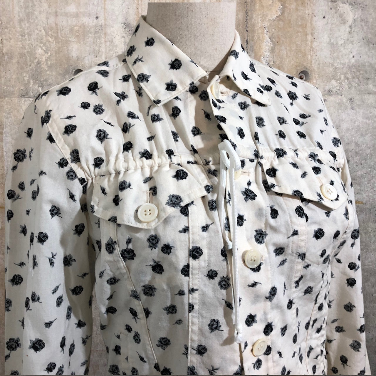 COMME des GARCONS(コムデギャルソン) 02SSフラワープリントジャケット/00S/稀少/花柄 GE-J060 SIZE S アイボリー×ブラック AD2001