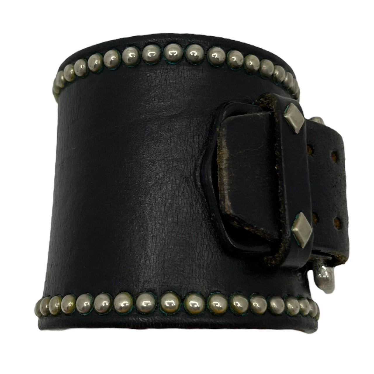 WOLFS HEAD(ウルフズヘッド) ラウンドスタッズレザーブレスレット SIZE FREE(50mm) 全長約31cm×幅約7cm ブラック×シルバー 刻印残り スタッズ打ち込み問題無し