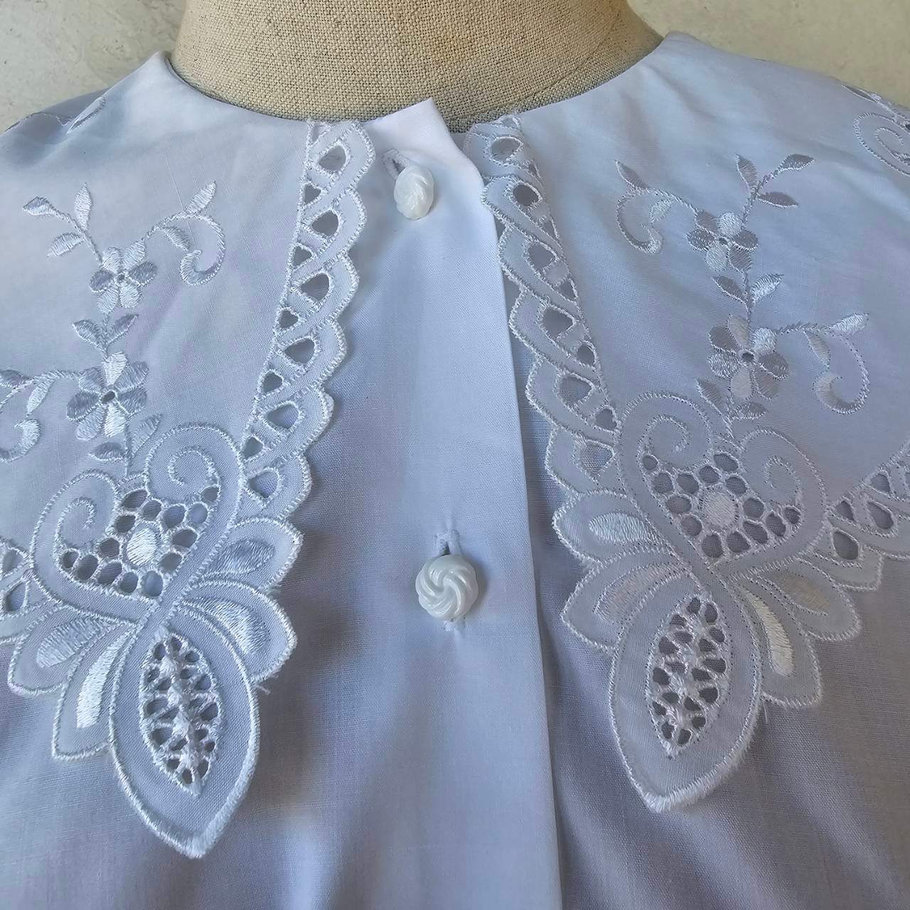 vintage(ヴィンテージ) 80'~90's big lace collar shortsleeve puffblouse 大きなレース衿の半袖パフスリーブブラウス 表記無し(M~Lサイズ程度) ホワイト デザインボタン