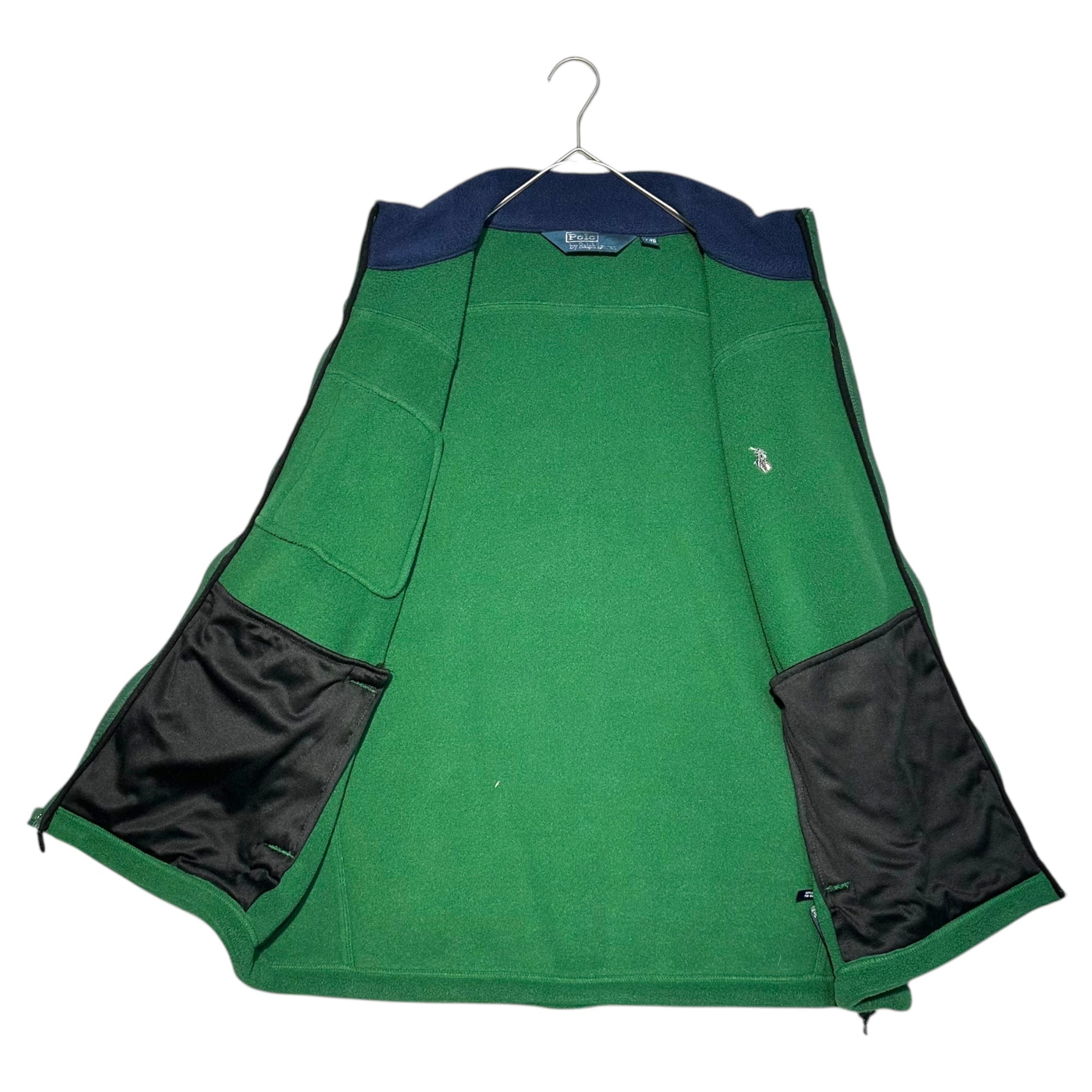 POLO RALPH LAUREN(ポロラルフローレン) 90's zip up fleece vest ジップアップ フリース ベスト XL グリーン×ネイビー ヴィンテージ 古着