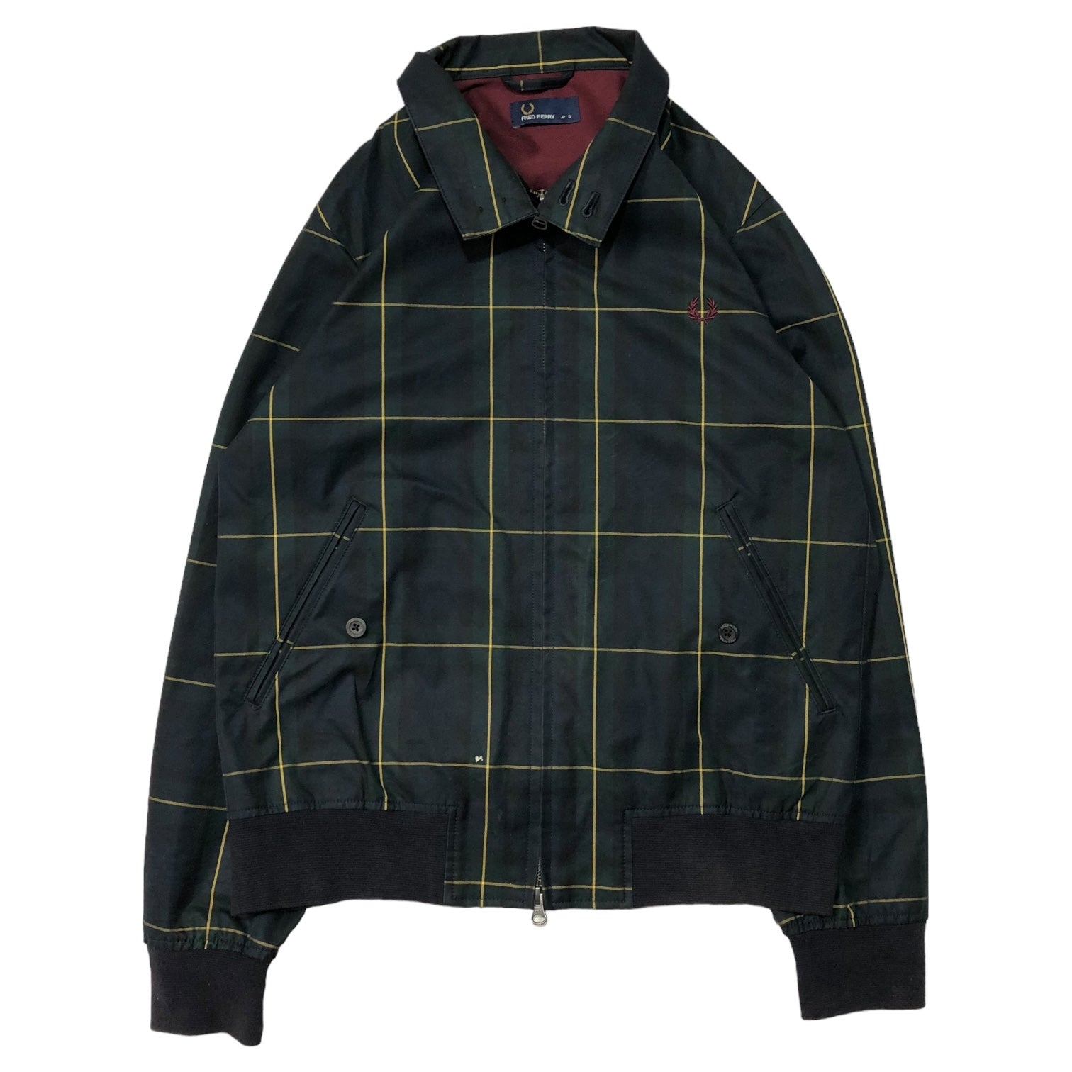 FRED PERRY(フレッドペリー) Harrington jacket ハリントン ジャケット F2472 S グリーン×ネイビー ウォーター リペレント スイングトップ ジャケット チェック