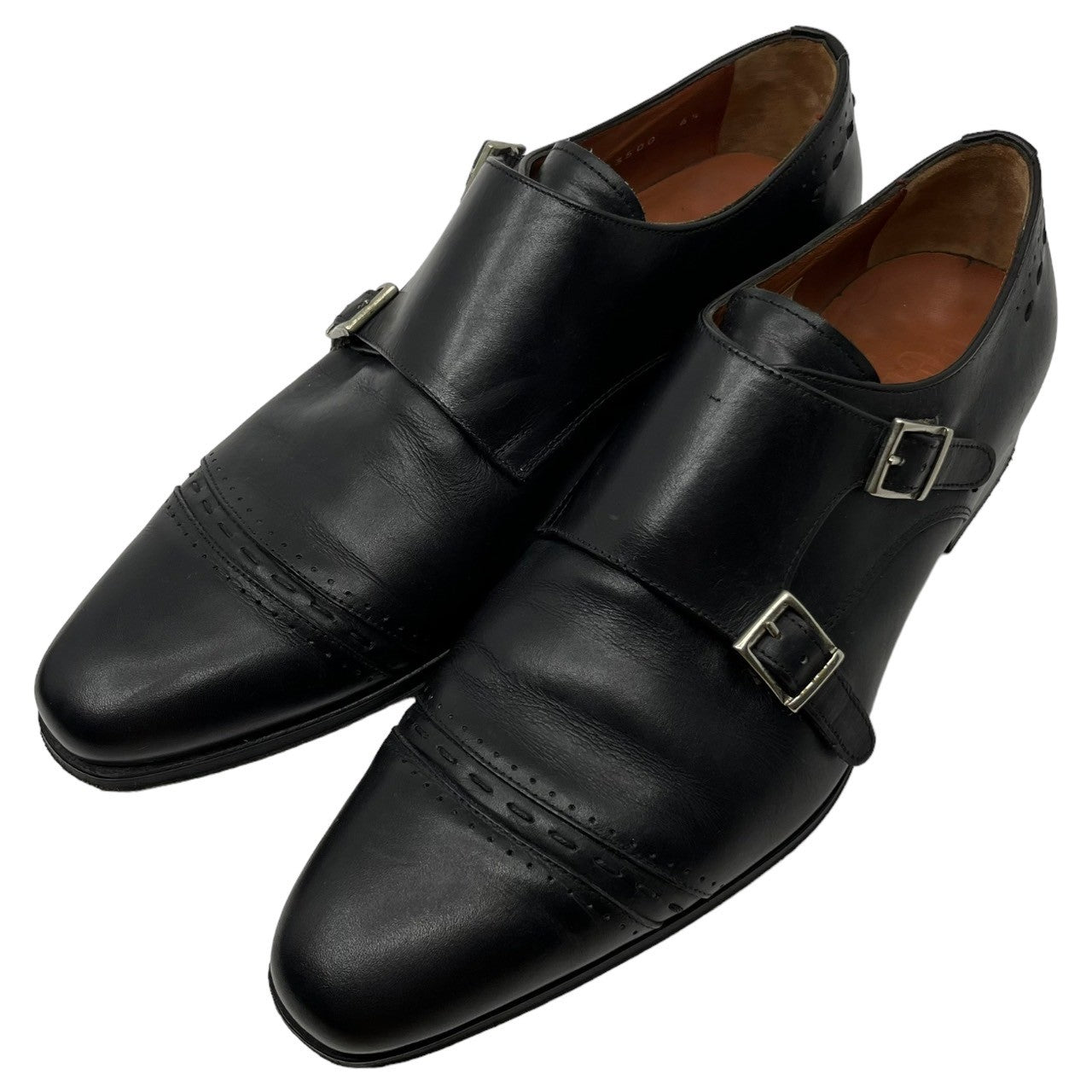 Pertini(ペルティ二) ダブル モンク ストラップ レザー シューズ 23500 6 1/2(26cm程度) ブラック ドレス 革靴