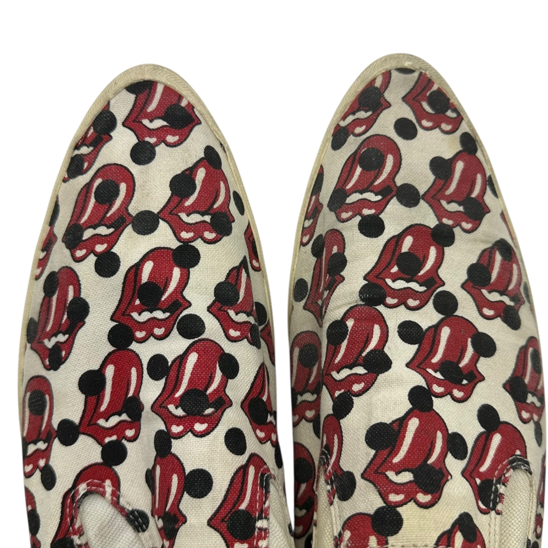 COMME des GARCONS HOMME PLUS(コムデギャルソンオムプリュス) 06SS Rolling Stones Lips & Tongue Print Slip-Ons ローリング ストーンズ リップ&タン ドット プリント スリッポン JQ20A1 27.0cm アイボリー×レッド スニーカー コラボ