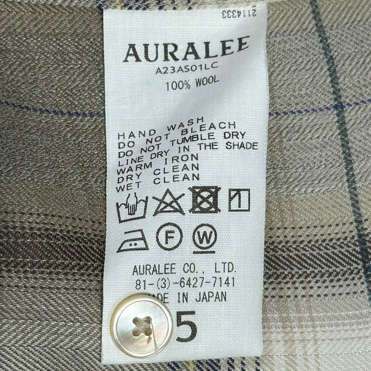 AURALEE(オーラリー) 23AW SUPER LIGHT WOOL CHECK スーパー ライト ウール チェック シャツ A23AS01LC 5(L) ライトブラウン 著名人着用